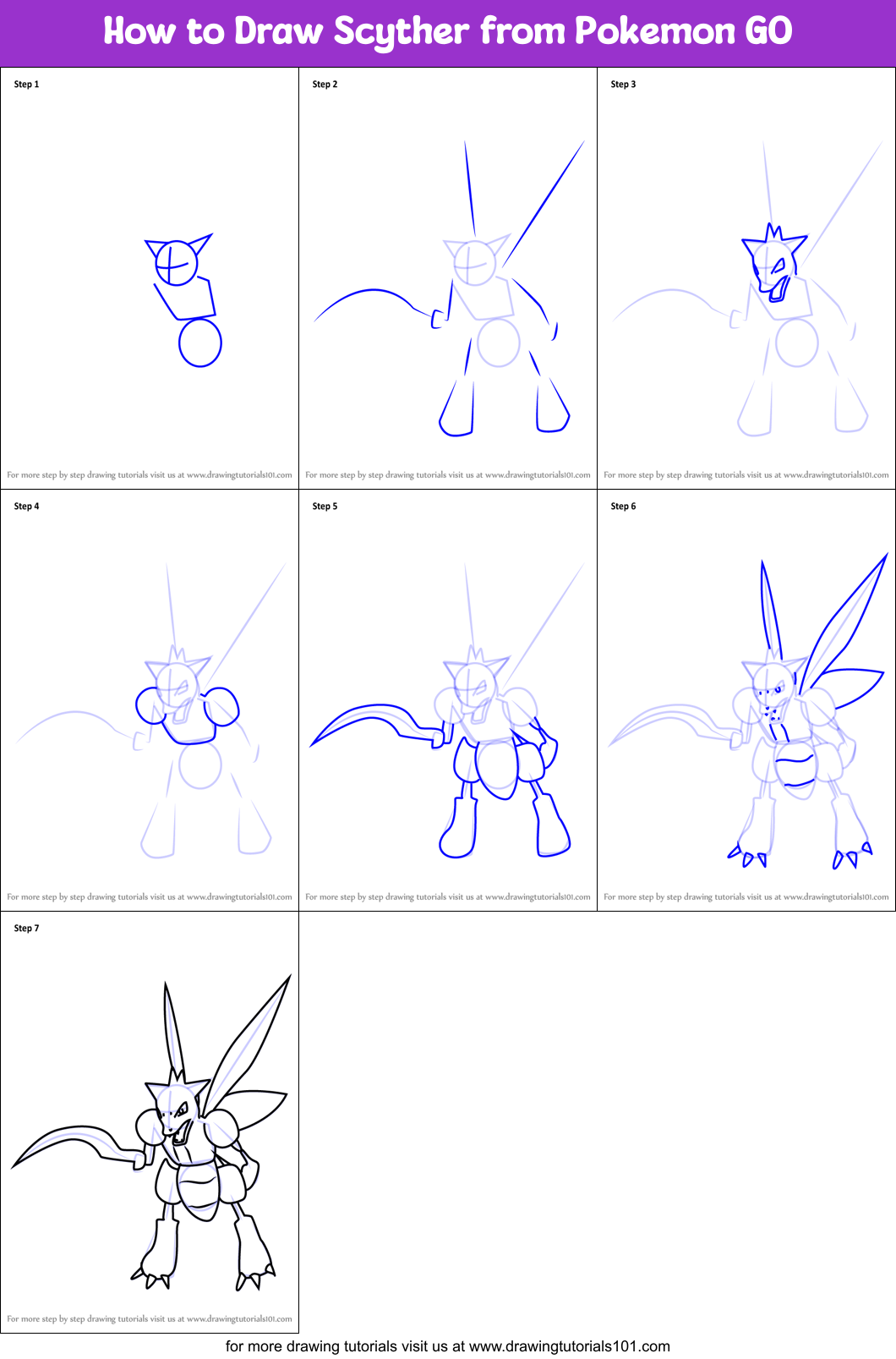 How to Draw Scyther from Pokemon GO Printable Step by Step