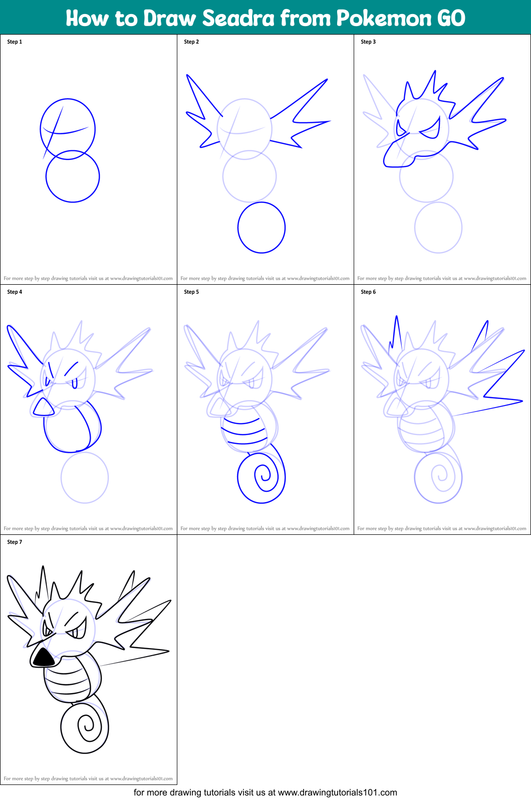How to Draw Seadra from Pokemon GO Printable Step by Step