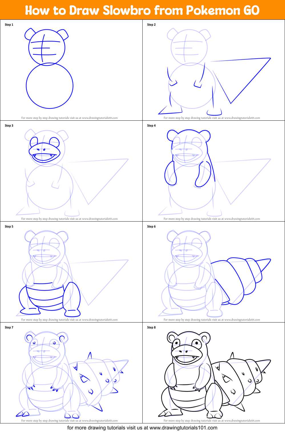 How to Draw Slowbro from Pokemon GO Printable Step by Step
