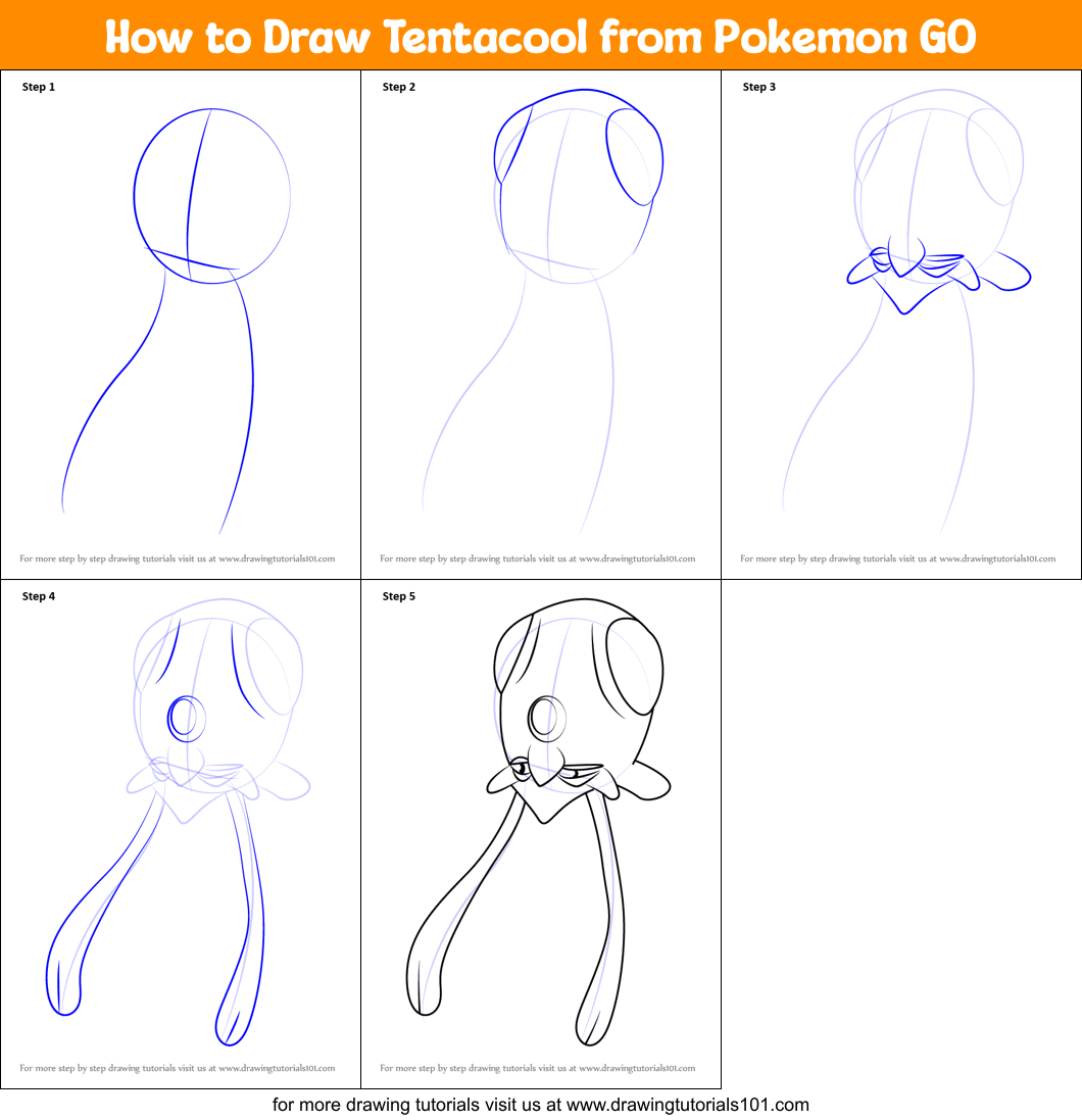 How to Draw Tentacool from Pokemon GO Printable Step by Step