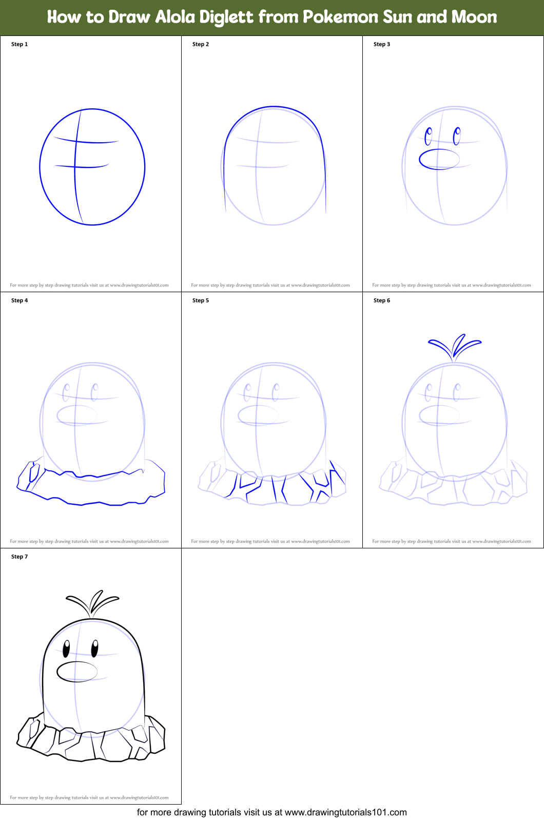How to Draw Alola Diglett from Pokemon Sun and Moon Printable Step by Step