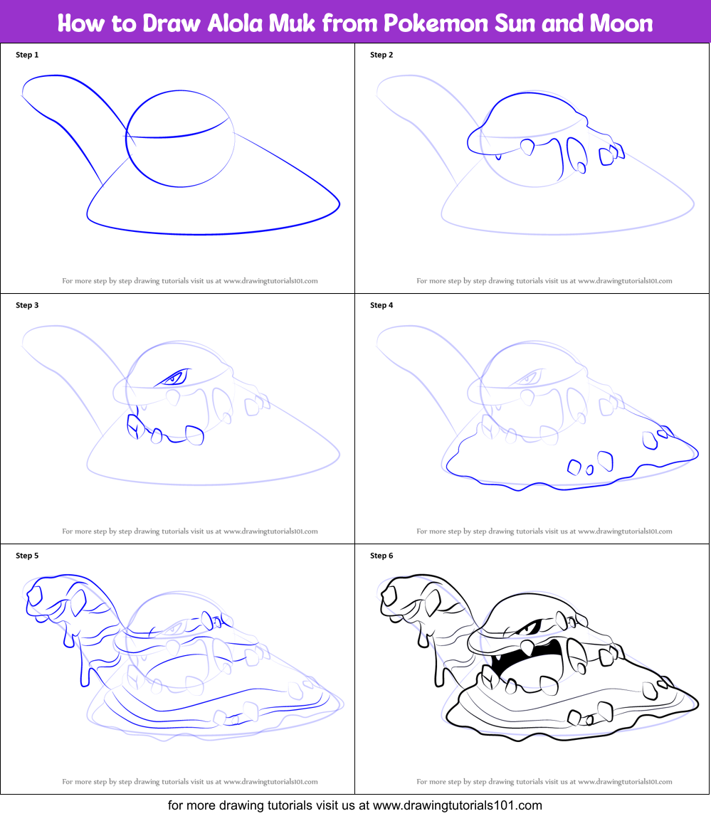 How to Draw Alola Muk from Pokemon Sun and Moon Printable Step by Step
