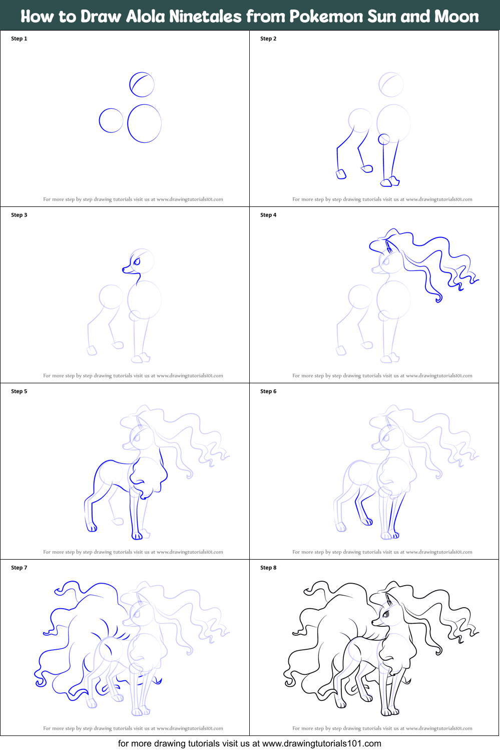 How to Draw Alola Ninetales from Pokemon Sun and Moon Printable Step by Step
