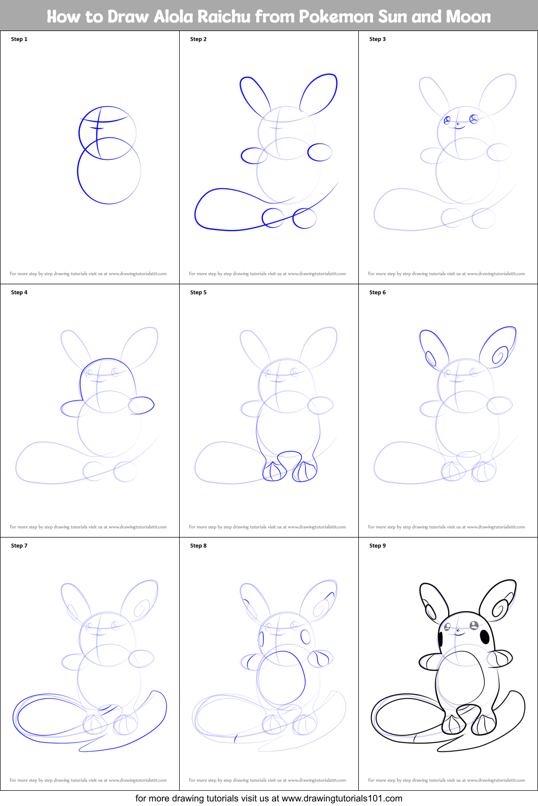 How to Draw Alola Raichu from Pokemon Sun and Moon Printable Step by Step