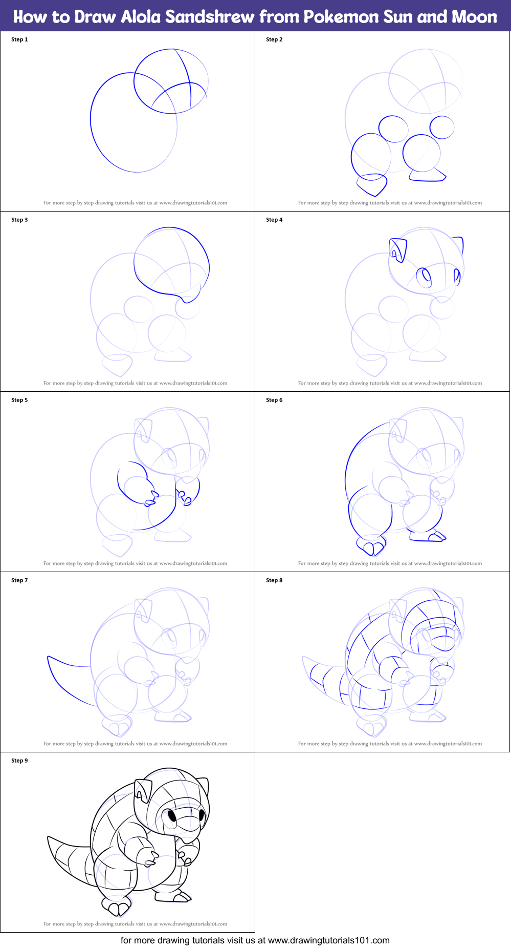 How to Draw Alola Sandshrew from Pokemon Sun and Moon Printable Step by Step