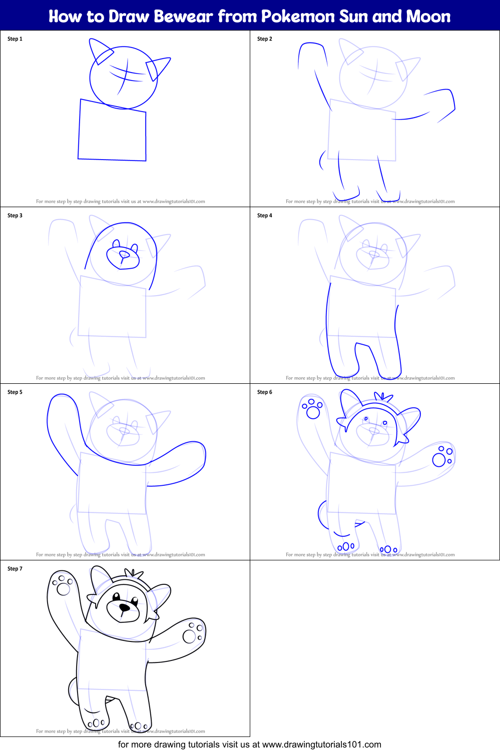 How to Draw Bewear from Pokemon Sun and Moon Printable Step by Step