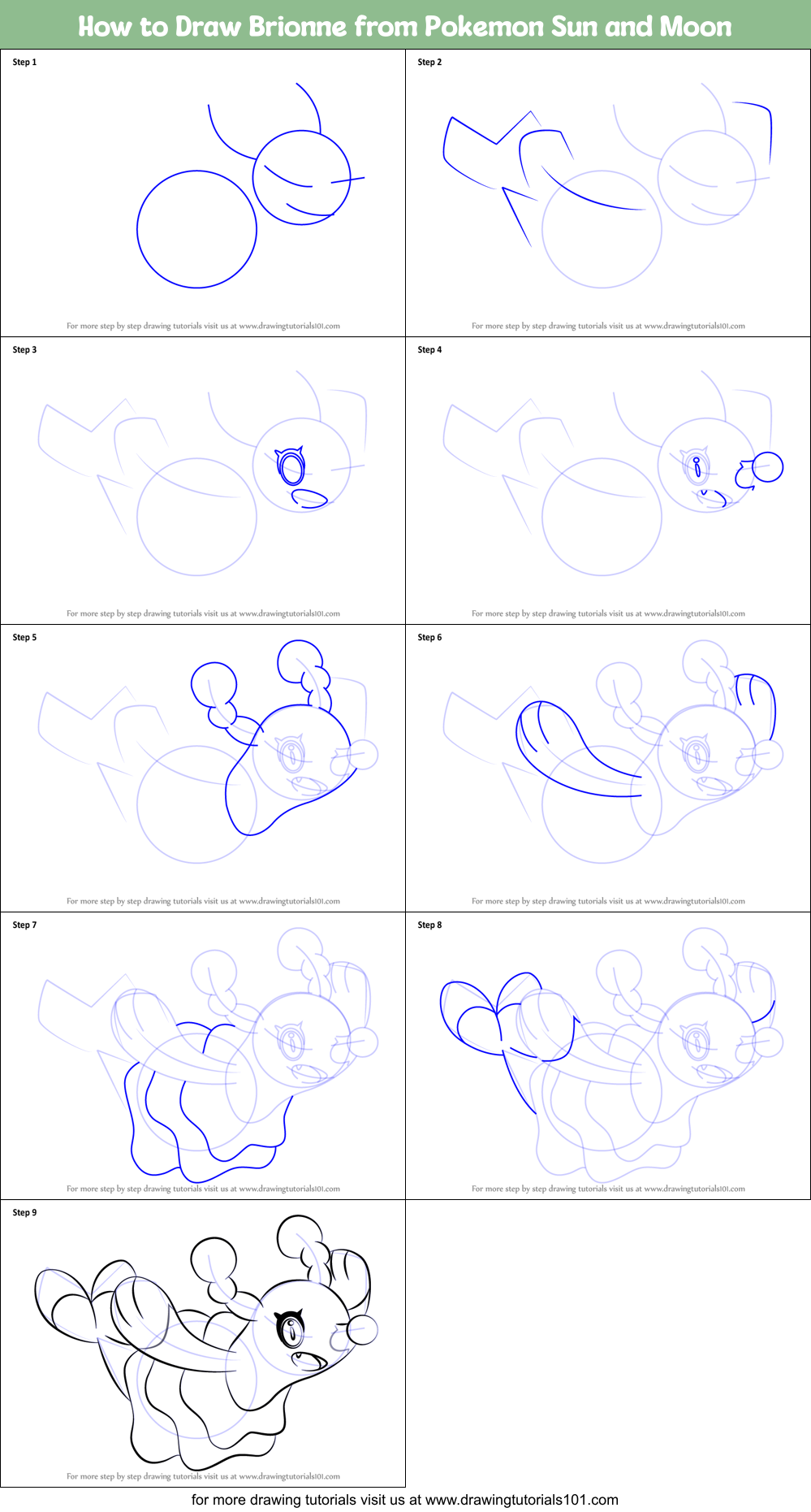 How to Draw Brionne from Pokemon Sun and Moon Printable Step by Step