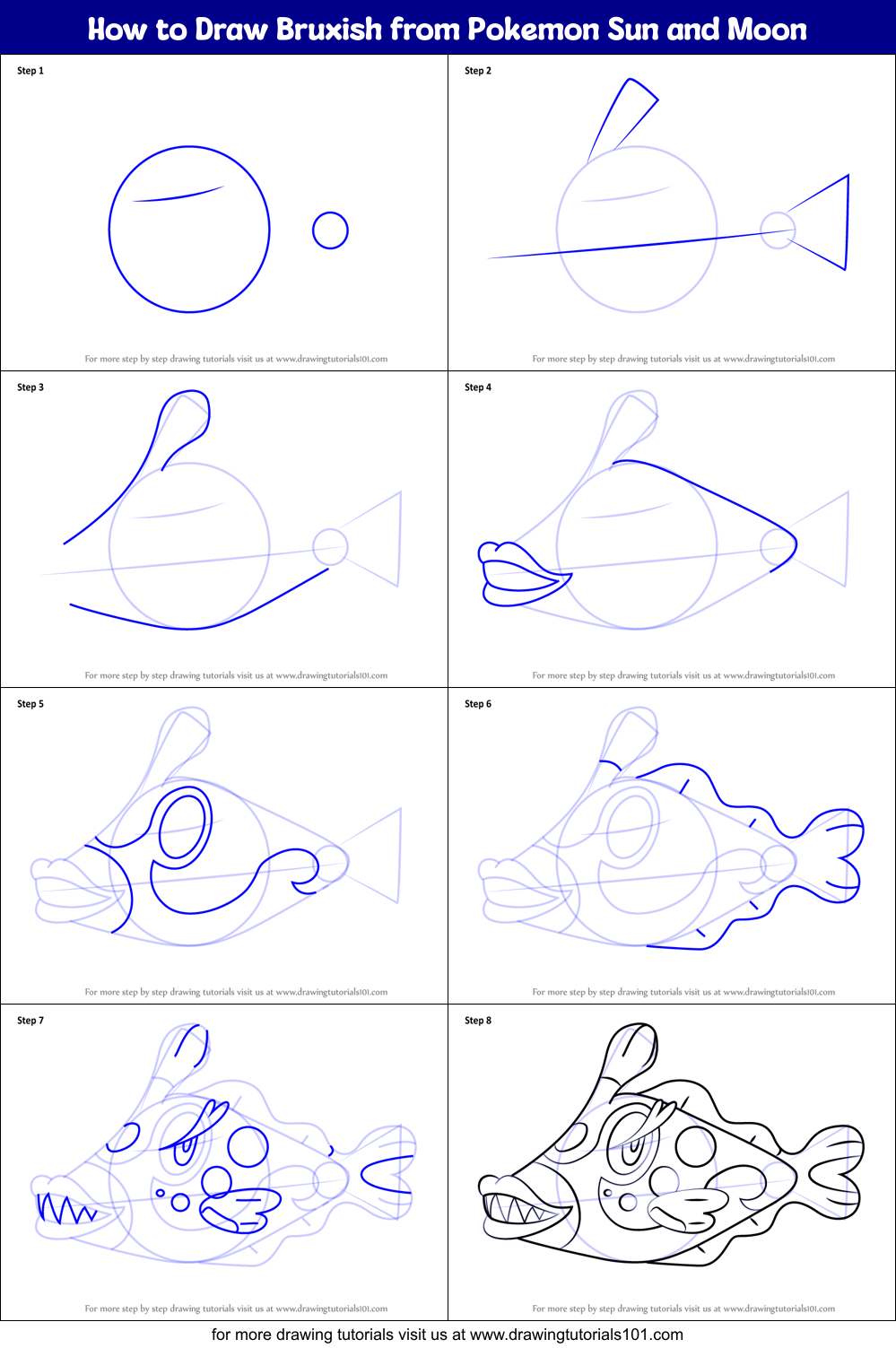 How to Draw Bruxish from Pokemon Sun and Moon Printable Step by Step