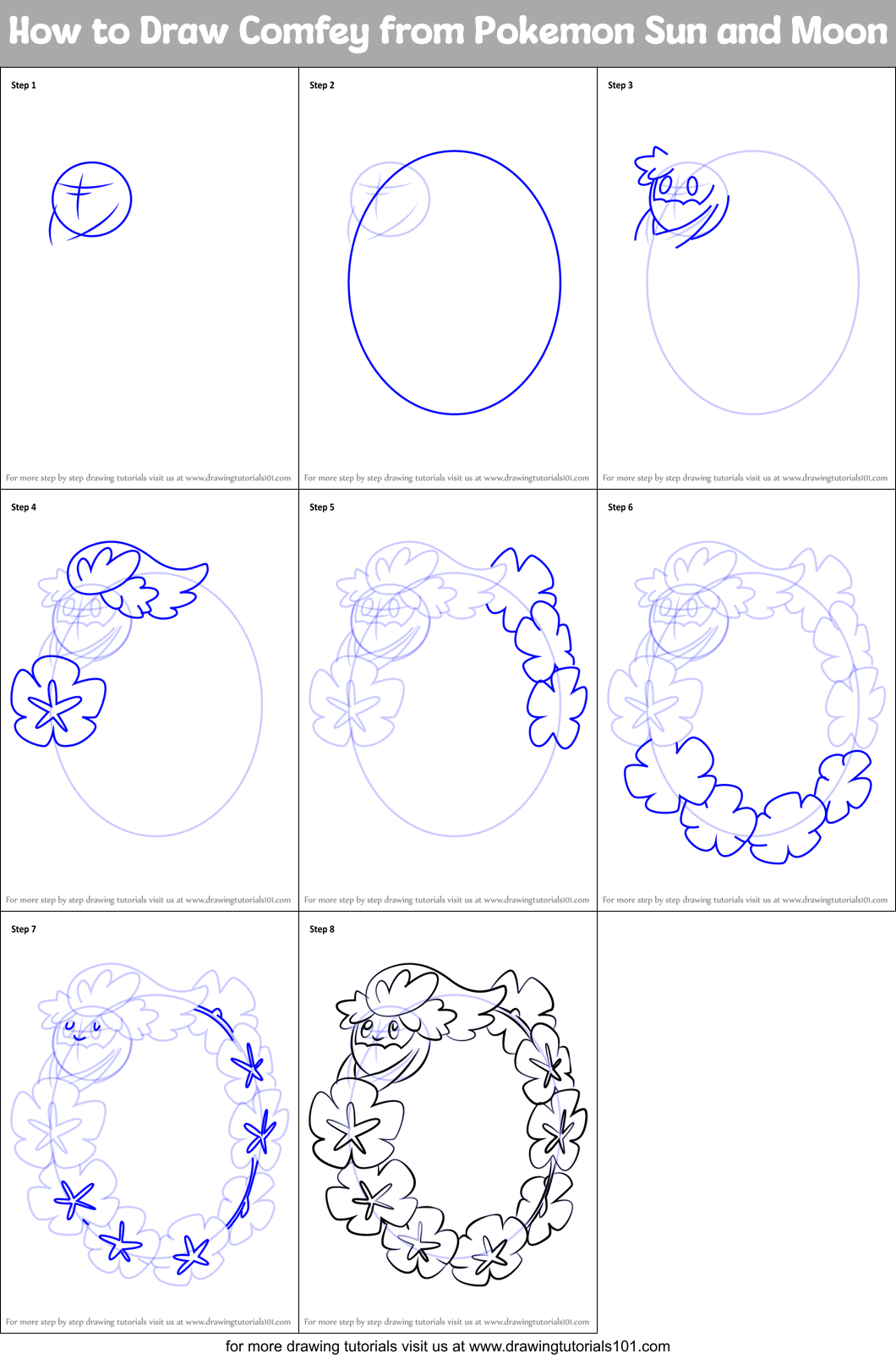 How to Draw Comfey from Pokemon Sun and Moon Printable Step by Step