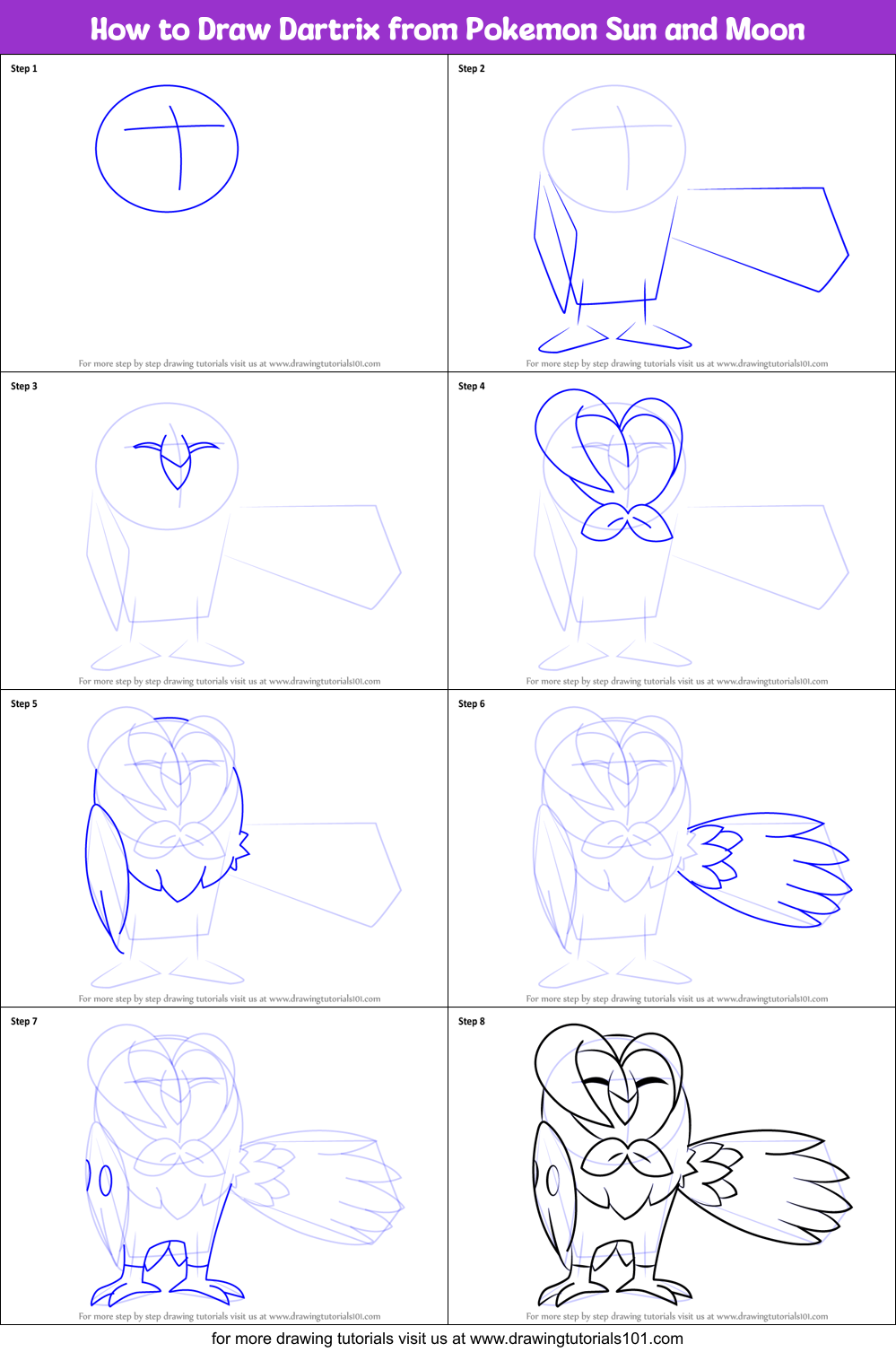 How to Draw Dartrix from Pokemon Sun and Moon Printable Step by Step