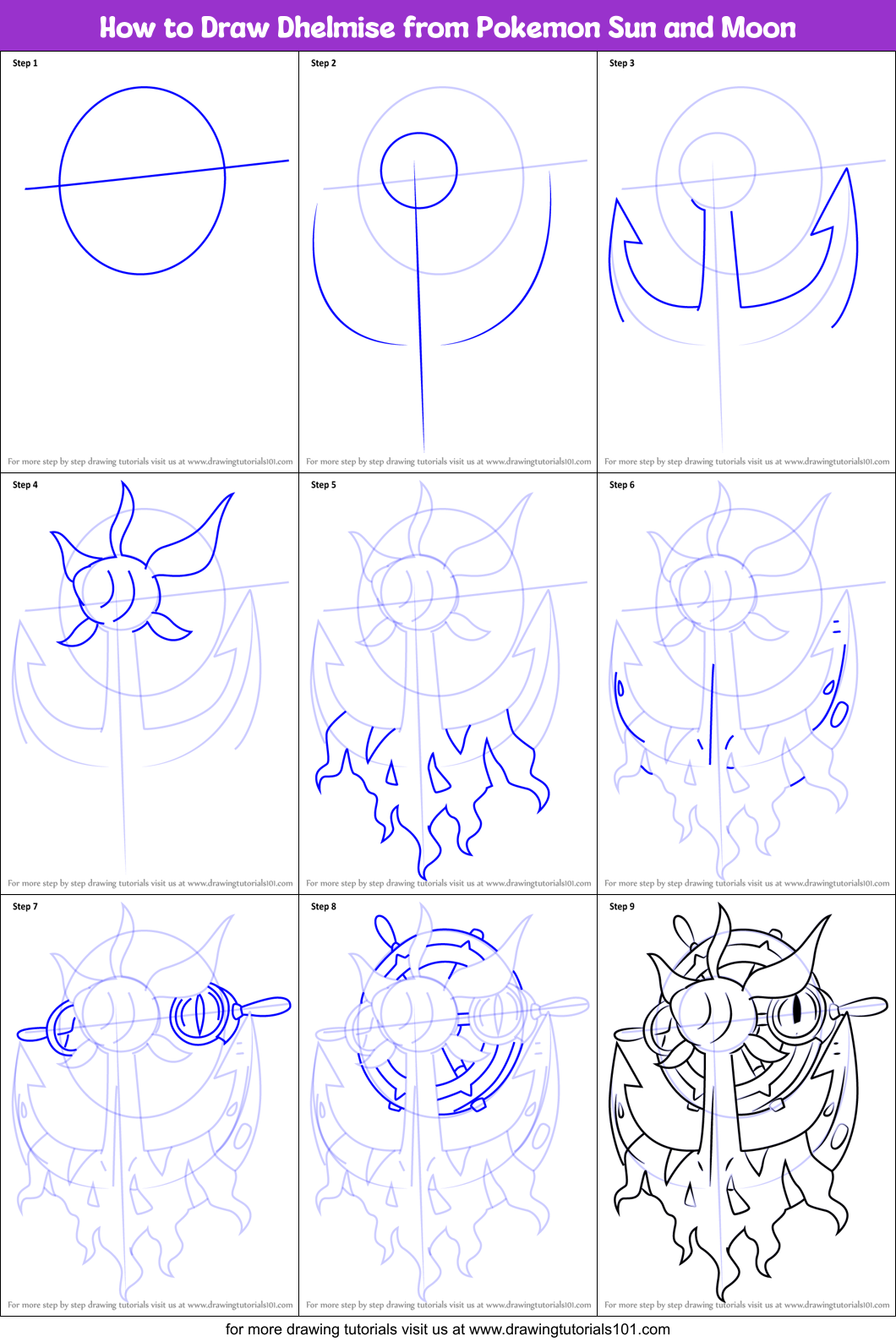 How to Draw Dhelmise from Pokemon Sun and Moon Printable Step by Step