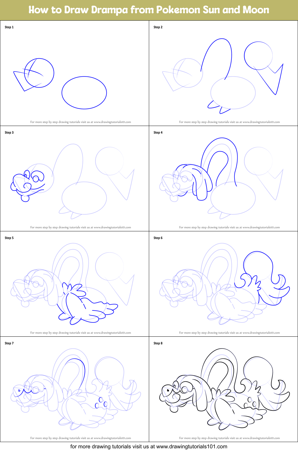 How to Draw Drampa from Pokemon Sun and Moon Printable Step by Step