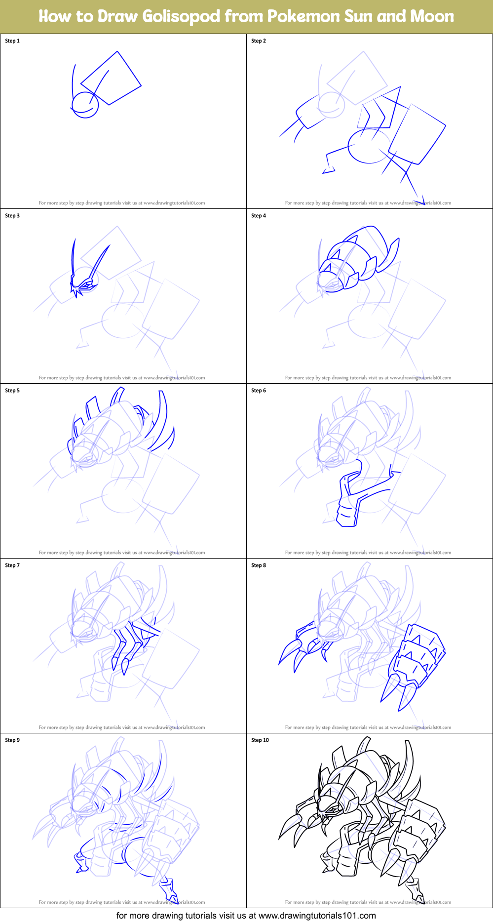 How to Draw Golisopod from Pokemon Sun and Moon Printable Step by Step