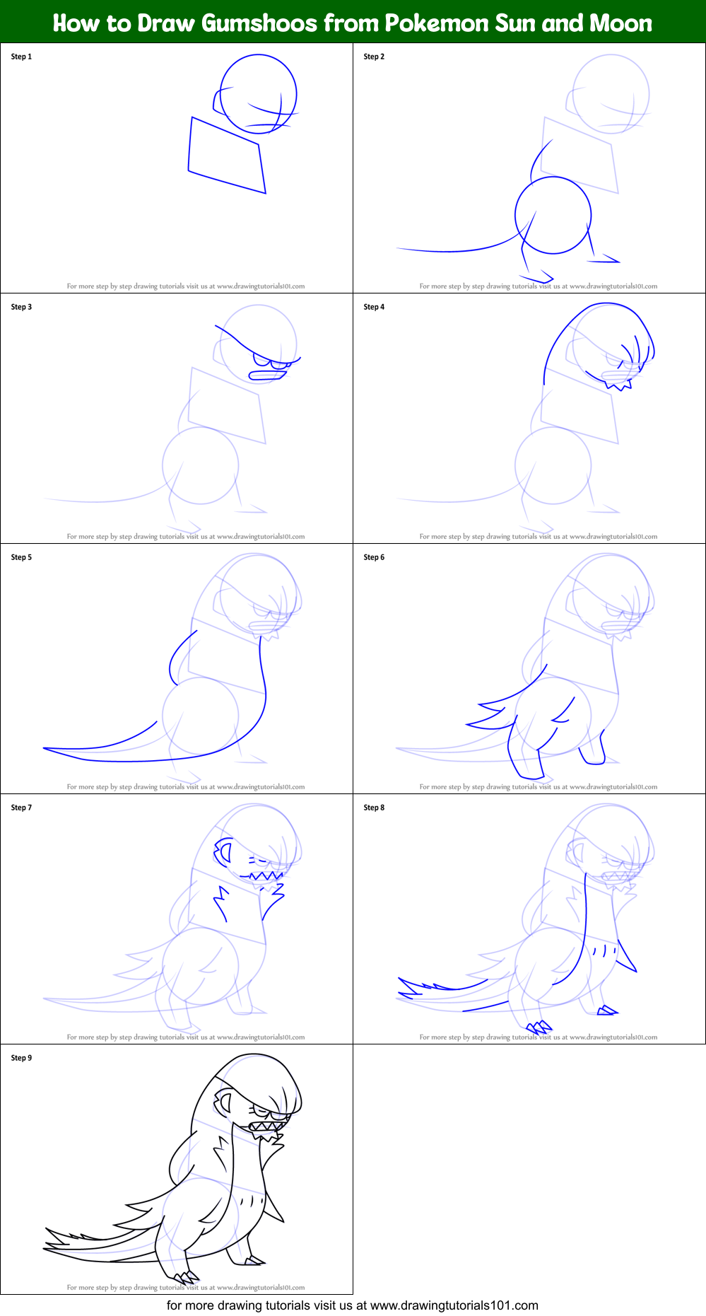 How to Draw Gumshoos from Pokemon Sun and Moon Printable Step by Step
