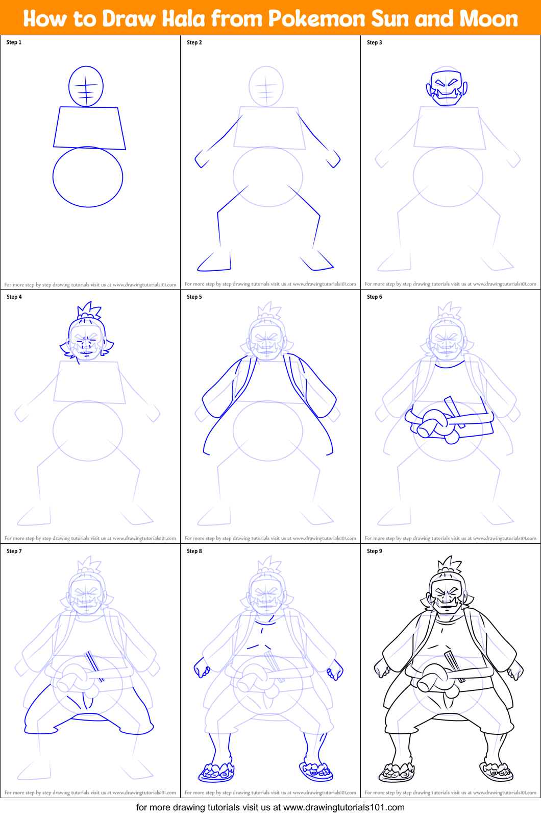 How to Draw Hala from Pokemon Sun and Moon Printable Step by Step