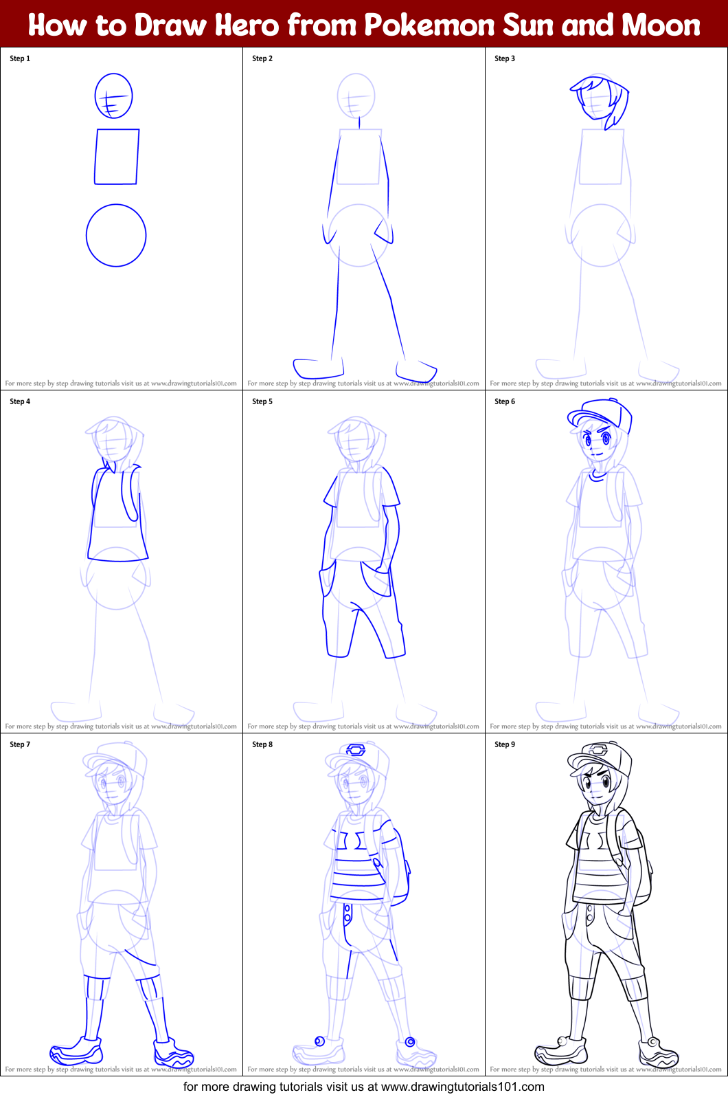 How to Draw Hero from Pokemon Sun and Moon Printable Step by Step