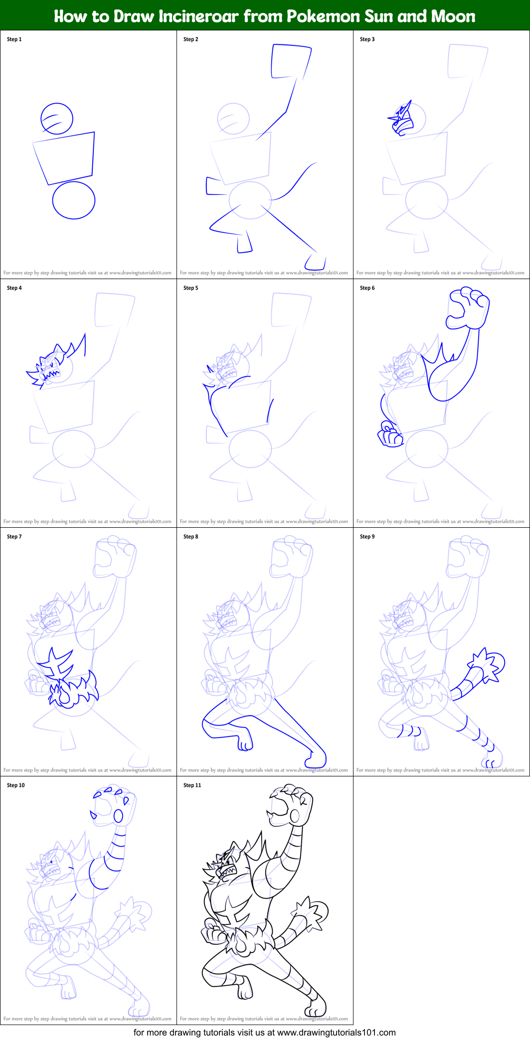 How to Draw Incineroar from Pokemon Sun and Moon Printable Step by Step