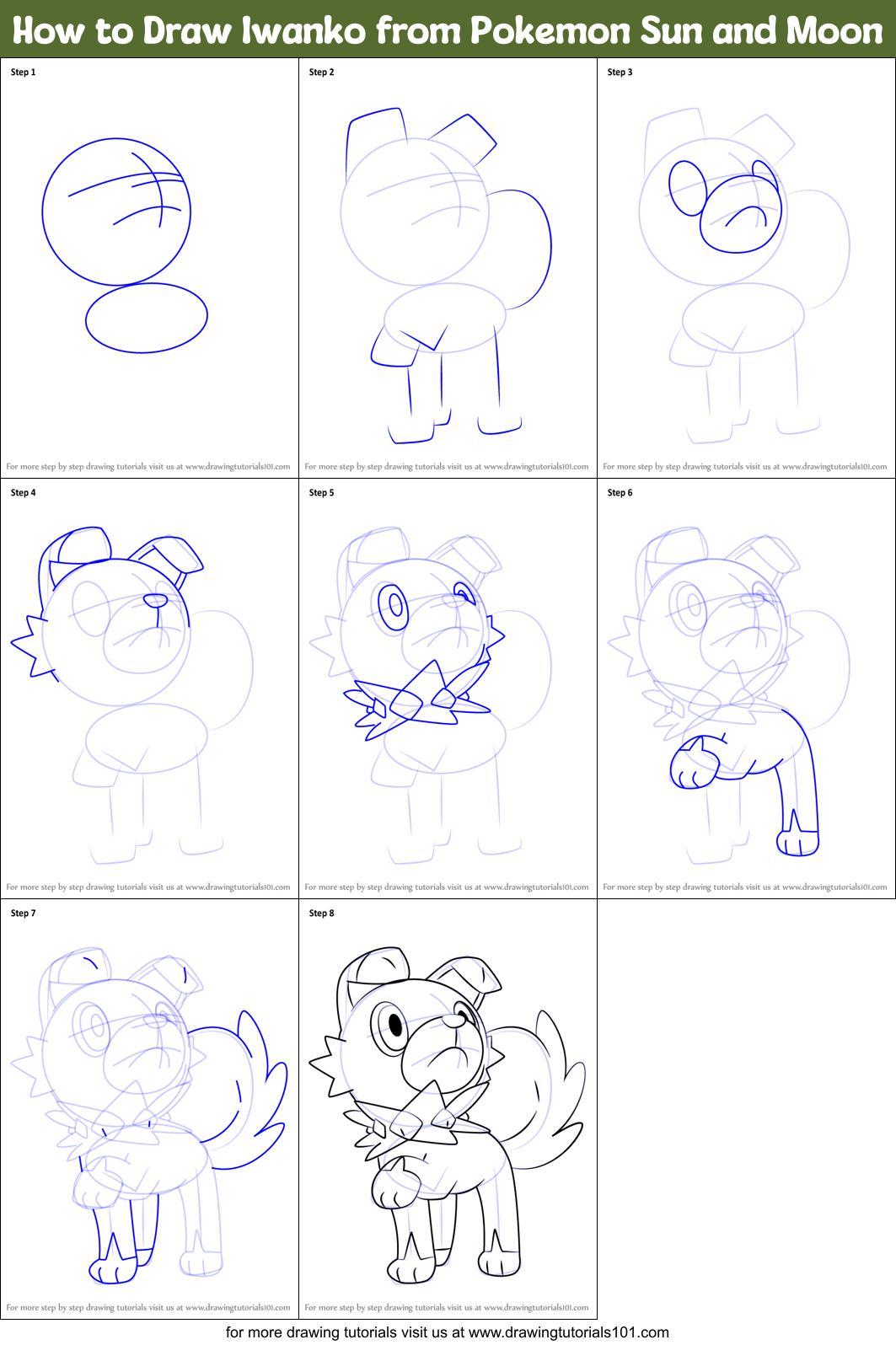 How to Draw Iwanko from Pokemon Sun and Moon Printable Step by Step