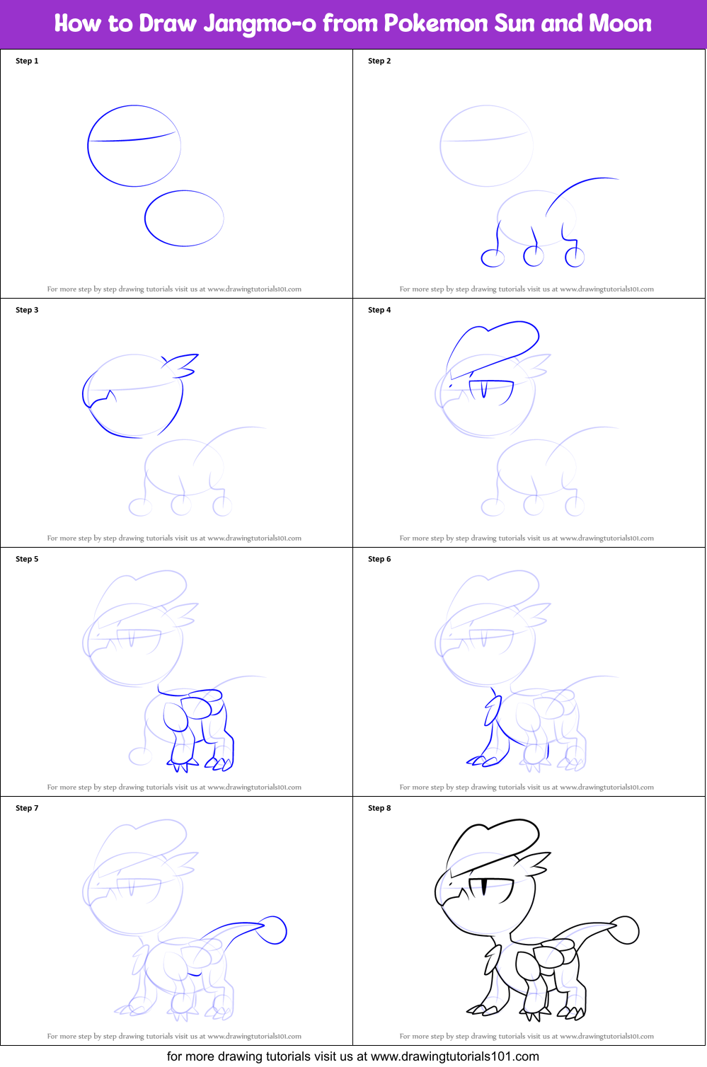 How to Draw Jangmo-o from Pokemon Sun and Moon Printable Step by Step