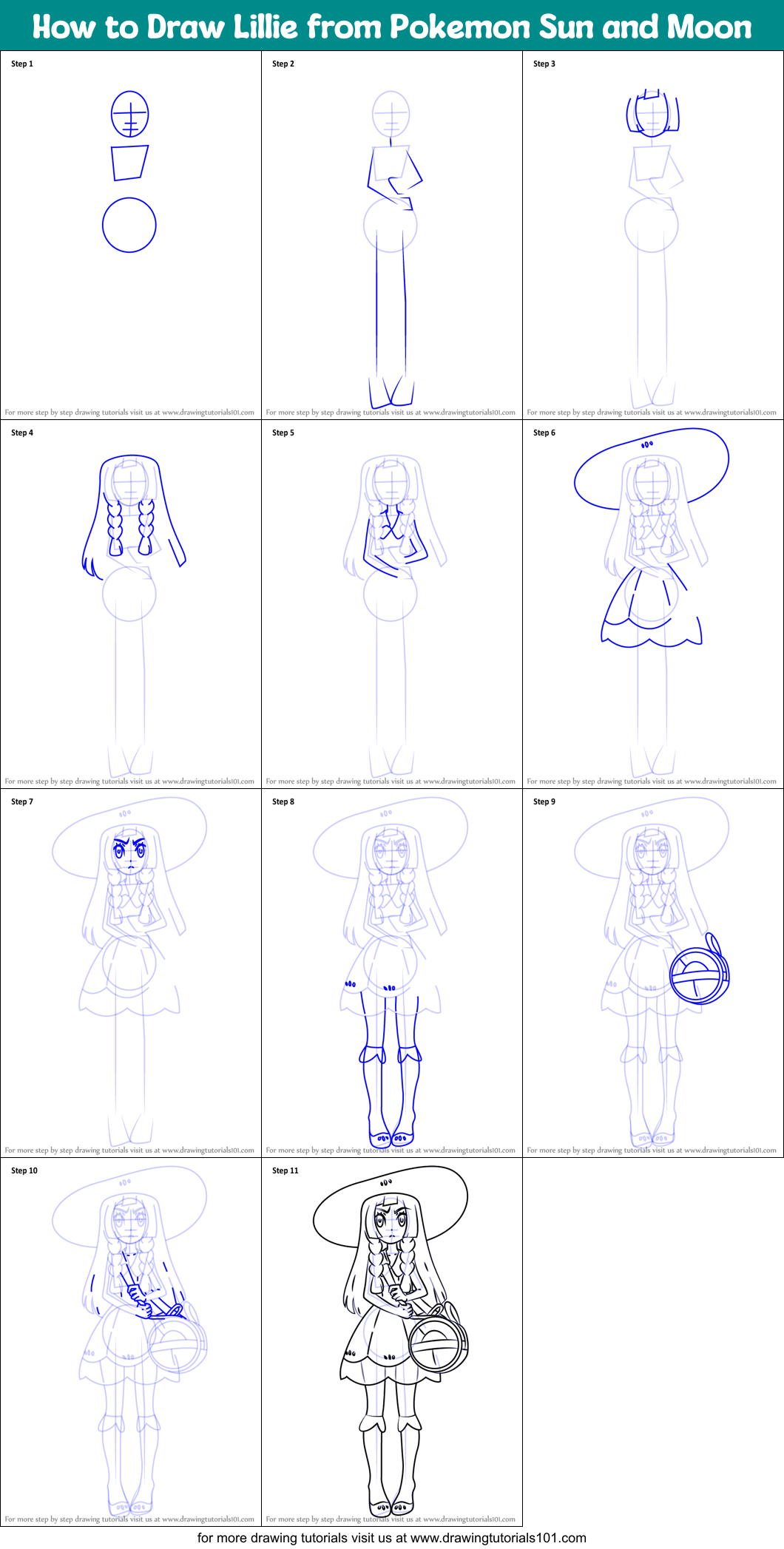 How to Draw Lillie from Pokemon Sun and Moon Printable Step by Step