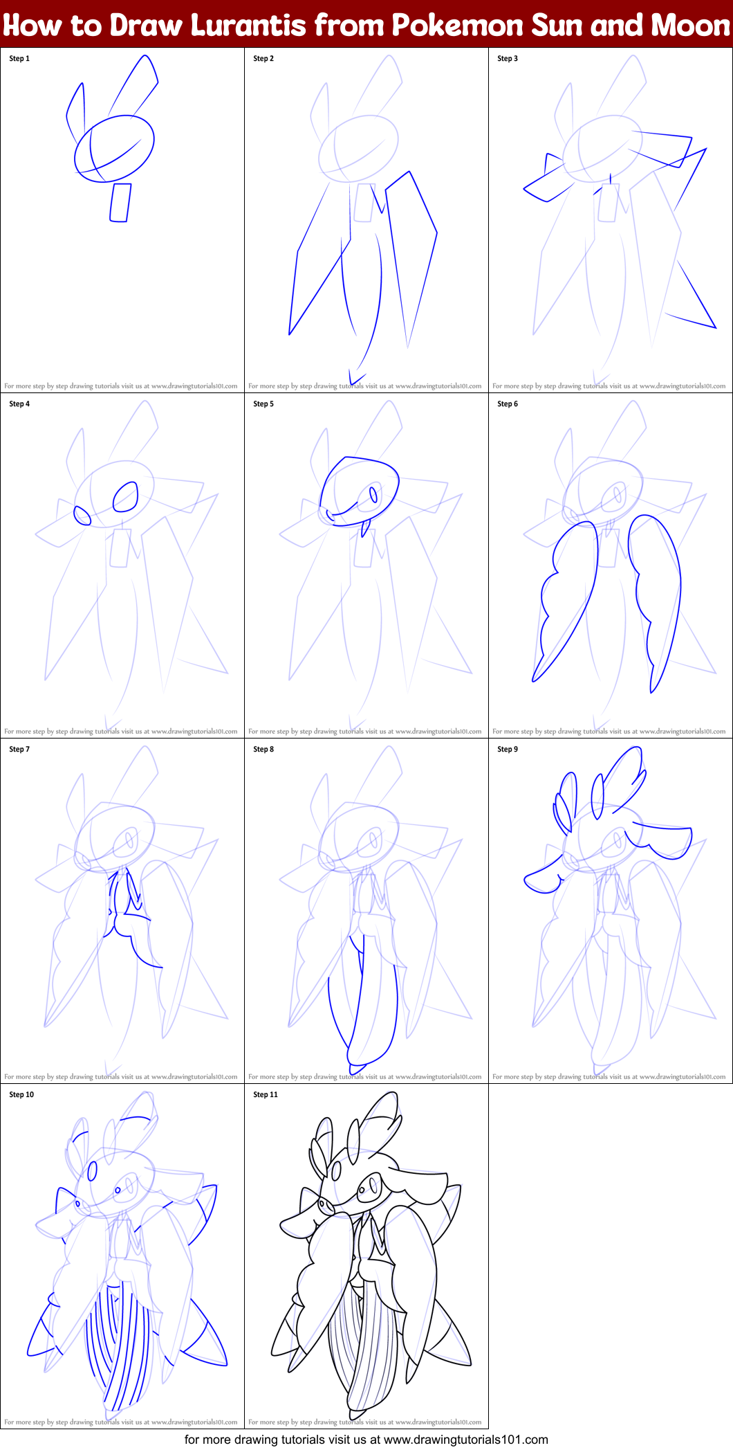 How to Draw Lurantis from Pokemon Sun and Moon Printable Step by Step