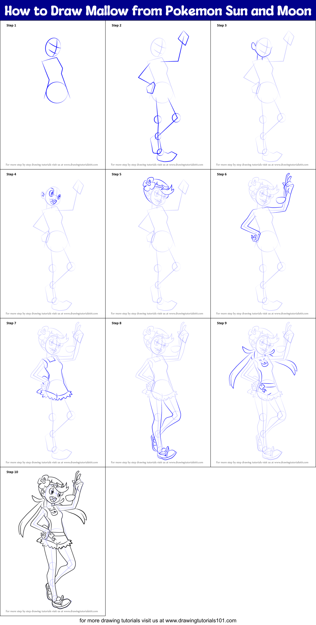 How to Draw Mallow from Pokemon Sun and Moon Printable Step by Step