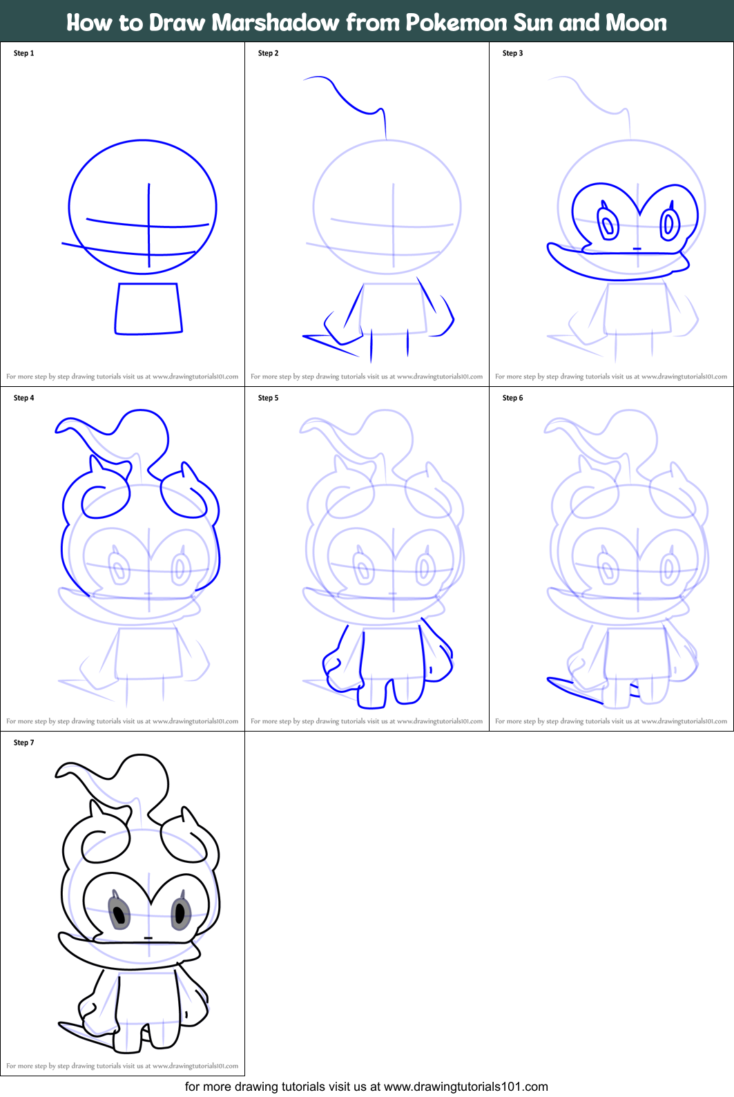 How to Draw Marshadow from Pokemon Sun and Moon Printable Step by Step