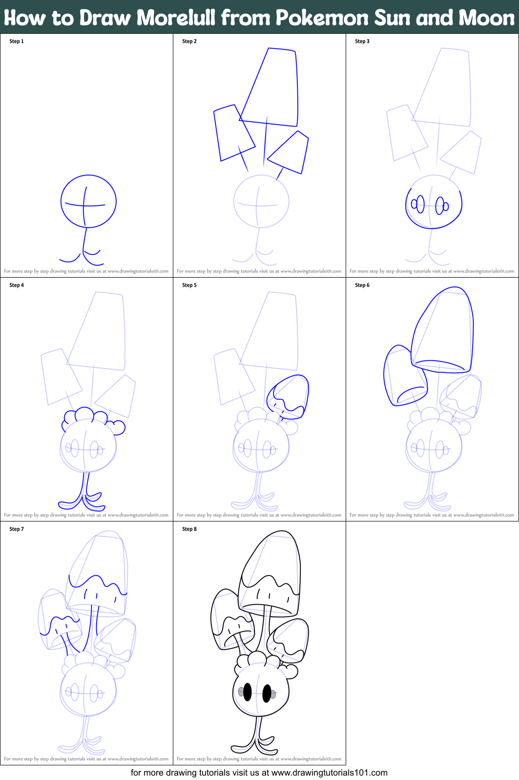 How to Draw Morelull from Pokemon Sun and Moon Printable Step by Step
