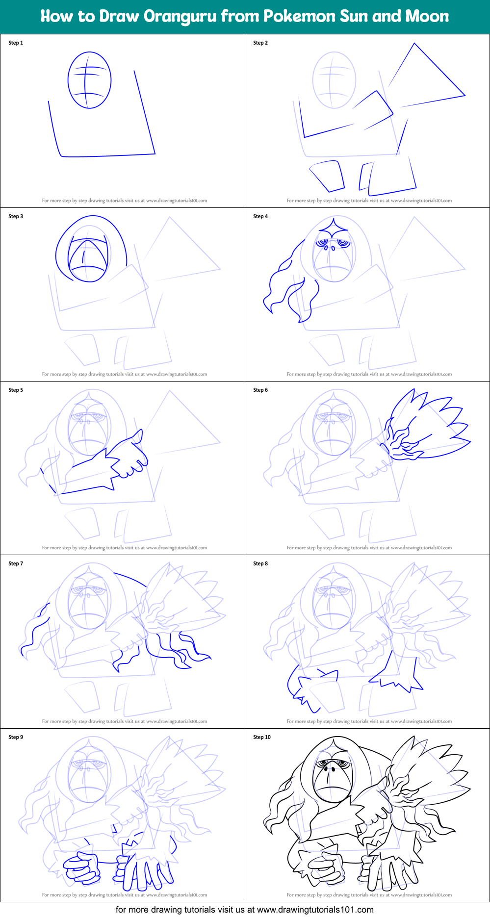 How to Draw Oranguru from Pokemon Sun and Moon Printable Step by Step