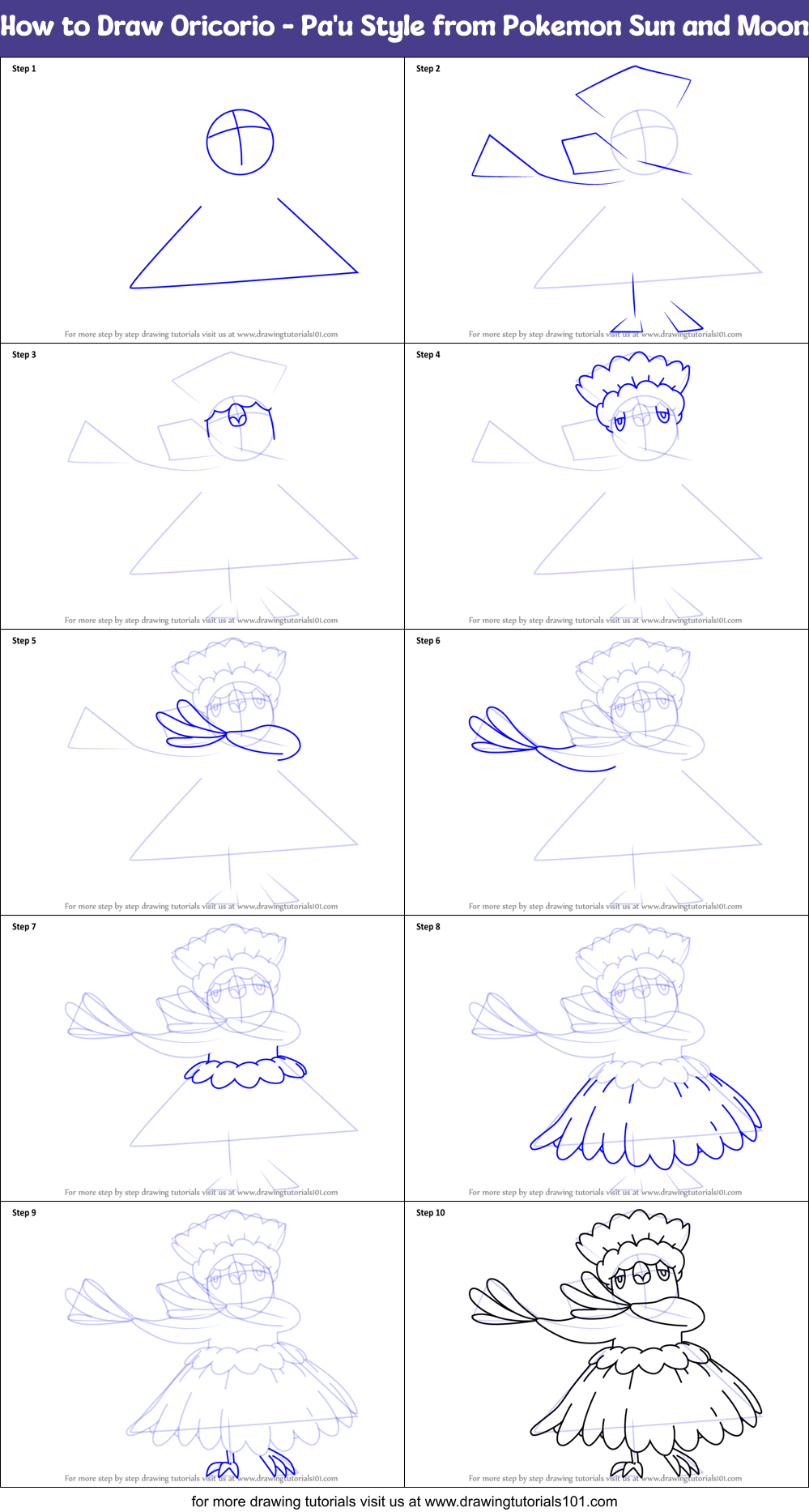How to Draw Oricorio - Pa'u Style from Pokemon Sun and Moon Printable Step by Step