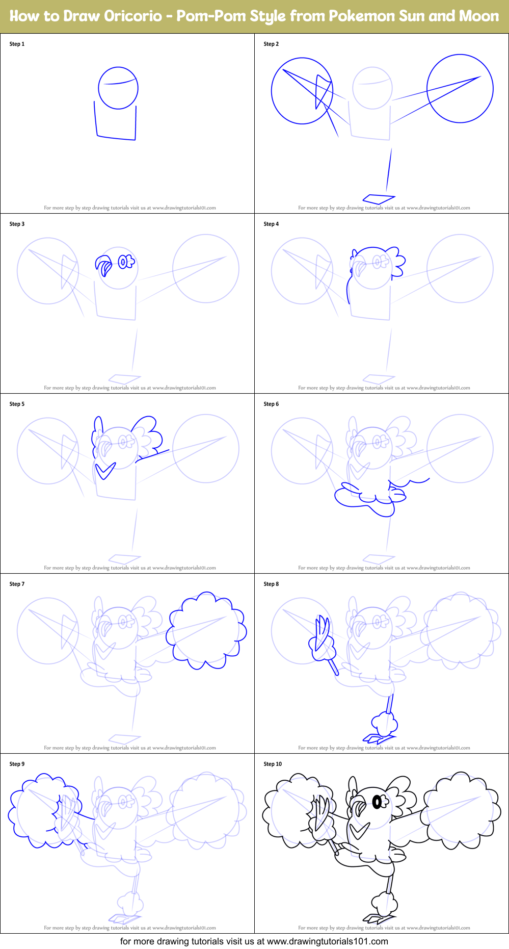 How to Draw Oricorio - Pom-Pom Style from Pokemon Sun and Moon Printable Step by Step