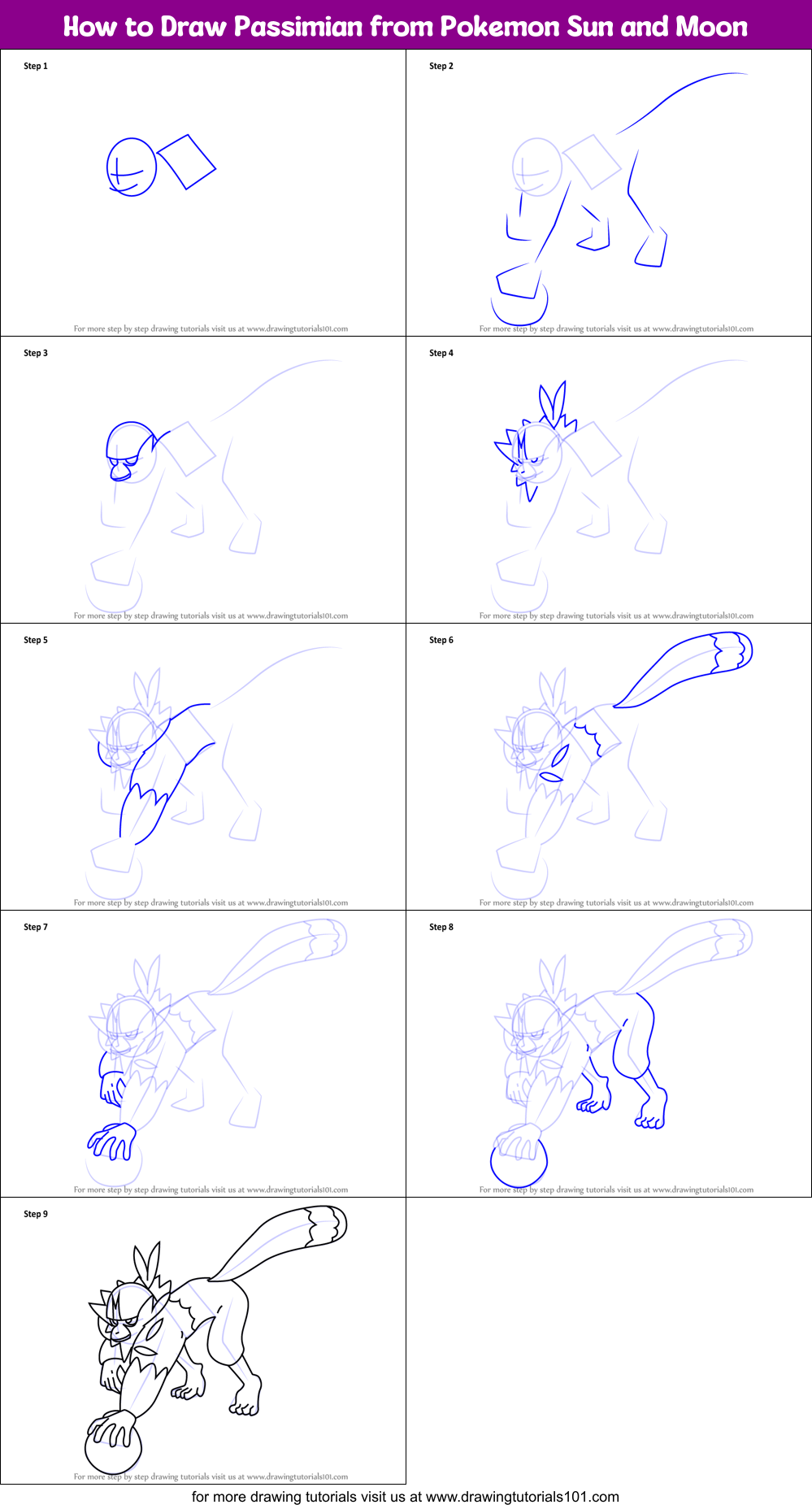 How to Draw Passimian from Pokemon Sun and Moon Printable Step by Step