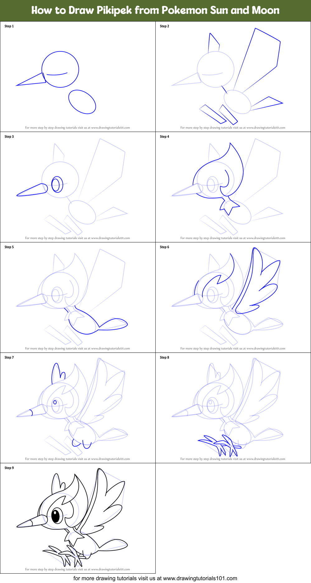 How to Draw Pikipek from Pokemon Sun and Moon Printable Step by Step