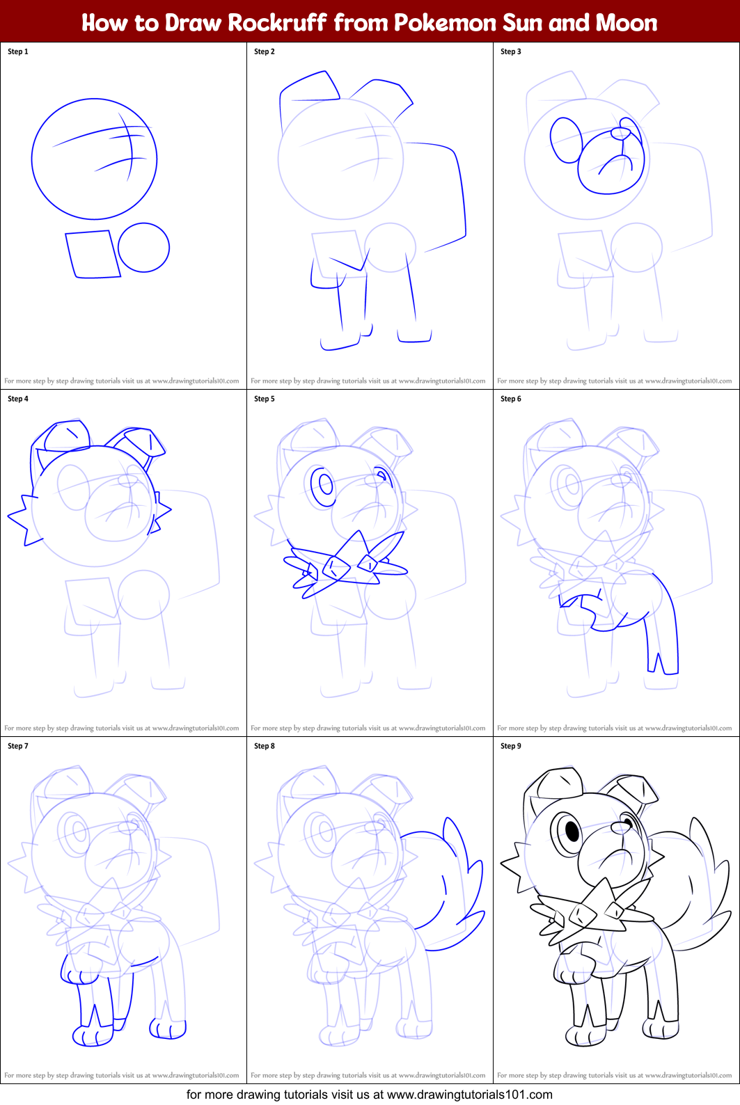 How to Draw Rockruff from Pokemon Sun and Moon Printable Step by Step