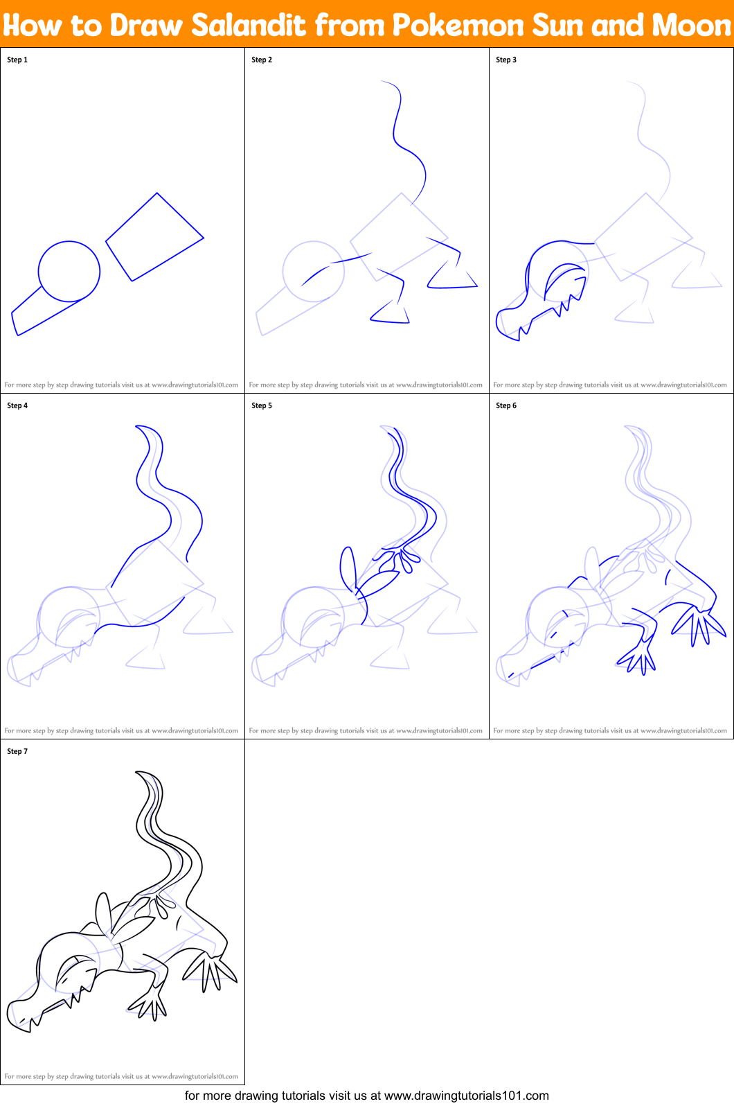 How to Draw Salandit from Pokemon Sun and Moon Printable Step by Step