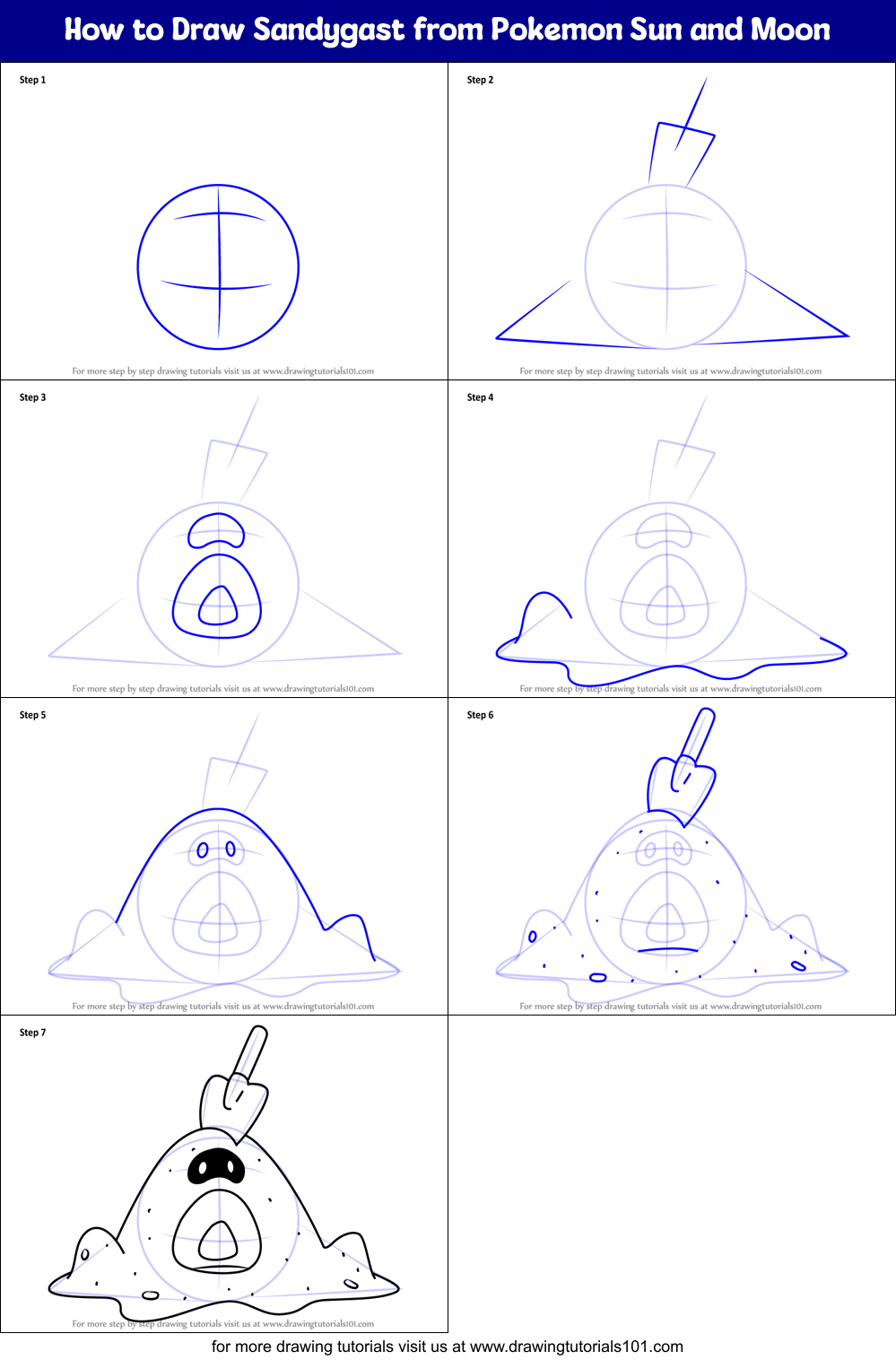 How to Draw Sandygast from Pokemon Sun and Moon Printable Step by Step