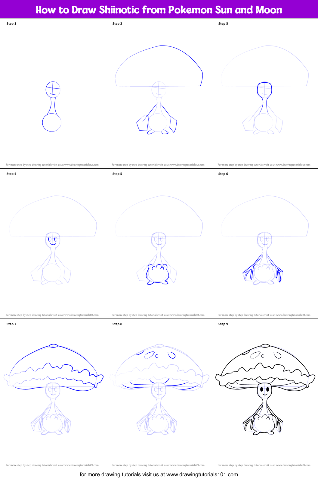 How to Draw Shiinotic from Pokemon Sun and Moon Printable Step by Step