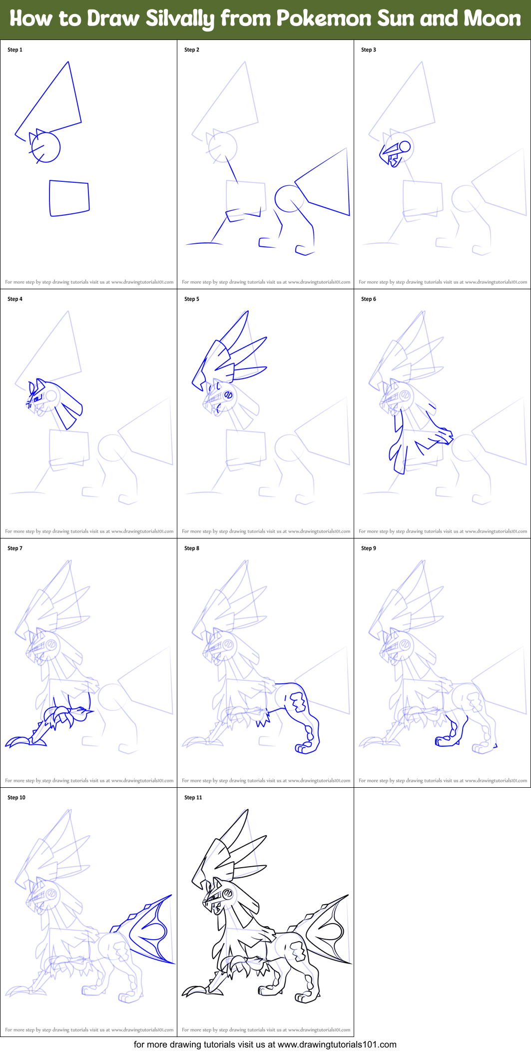 How to Draw Silvally from Pokemon Sun and Moon Printable Step by Step