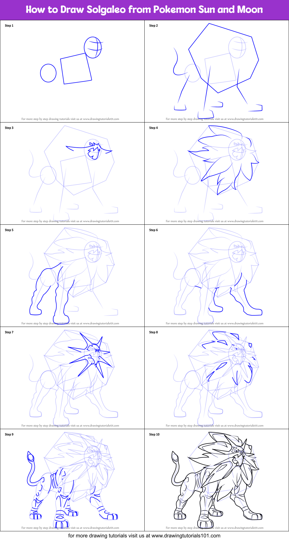 How to Draw Solgaleo from Pokemon Sun and Moon printable step by ...
