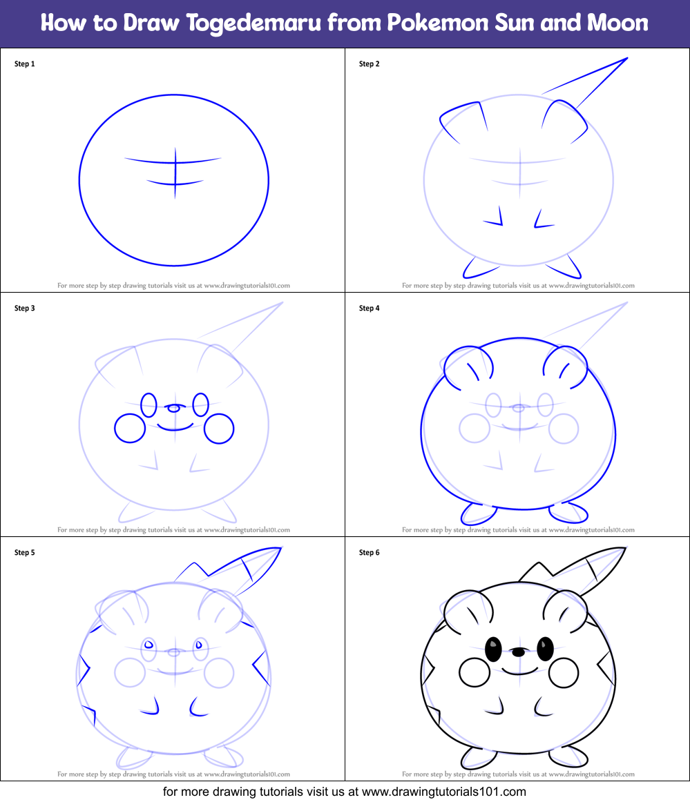 How to Draw Togedemaru from Pokemon Sun and Moon Printable Step by Step
