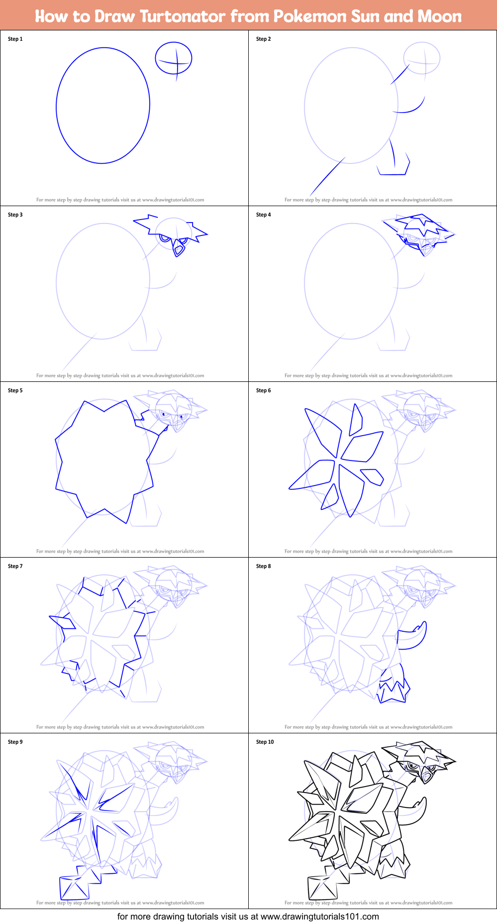 How to Draw Turtonator from Pokemon Sun and Moon Printable Step by Step