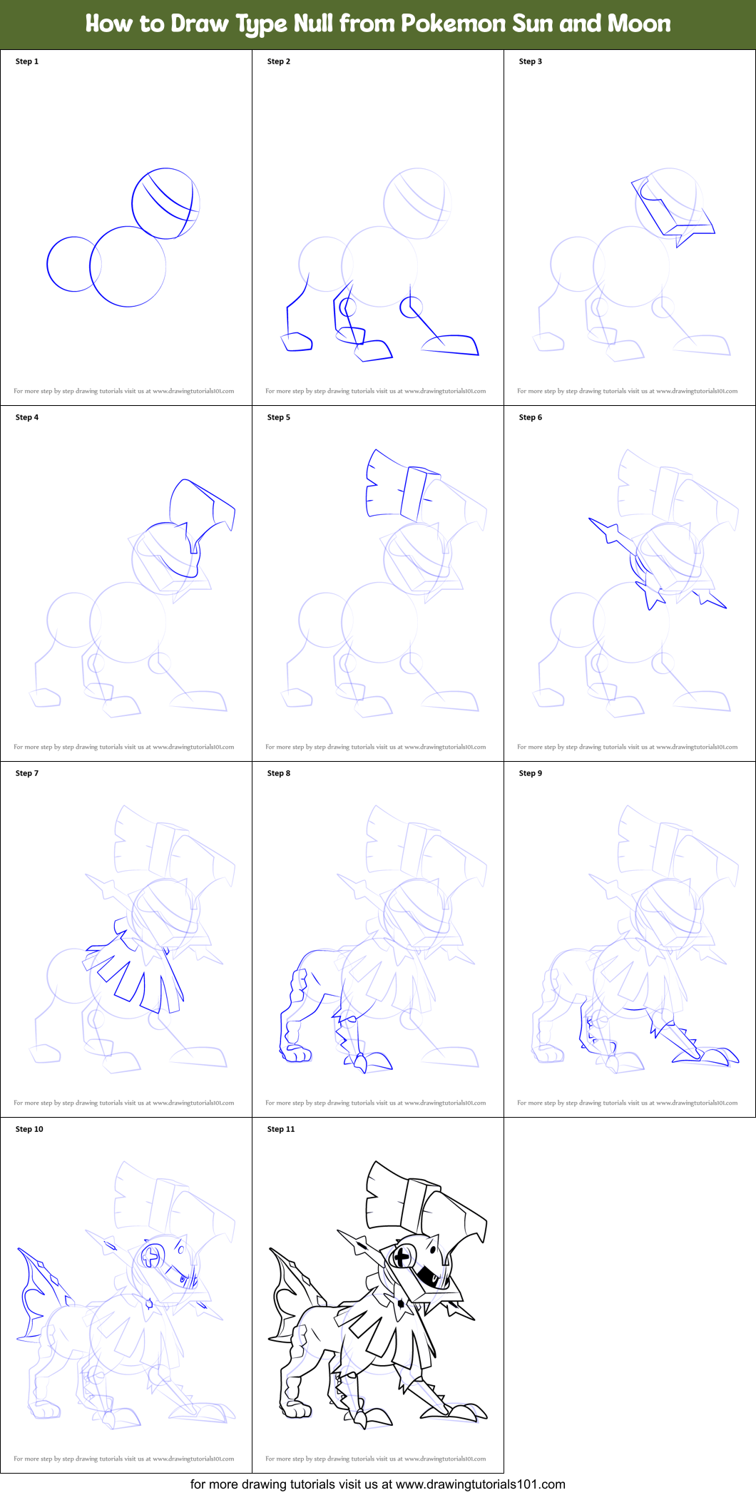 How to Draw Type Null from Pokemon Sun and Moon Printable Step by Step