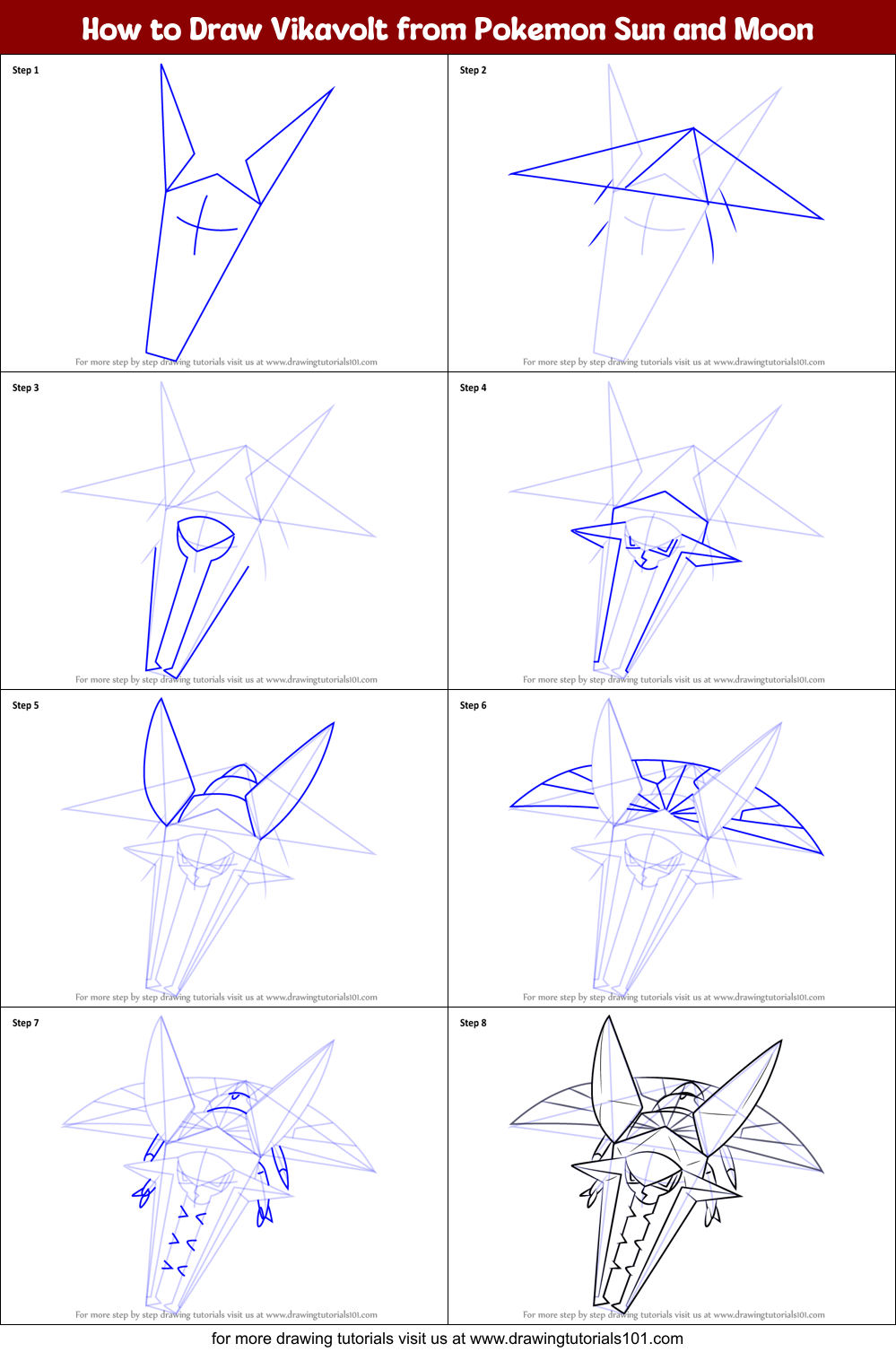 How to Draw Vikavolt from Pokemon Sun and Moon Printable Step by Step