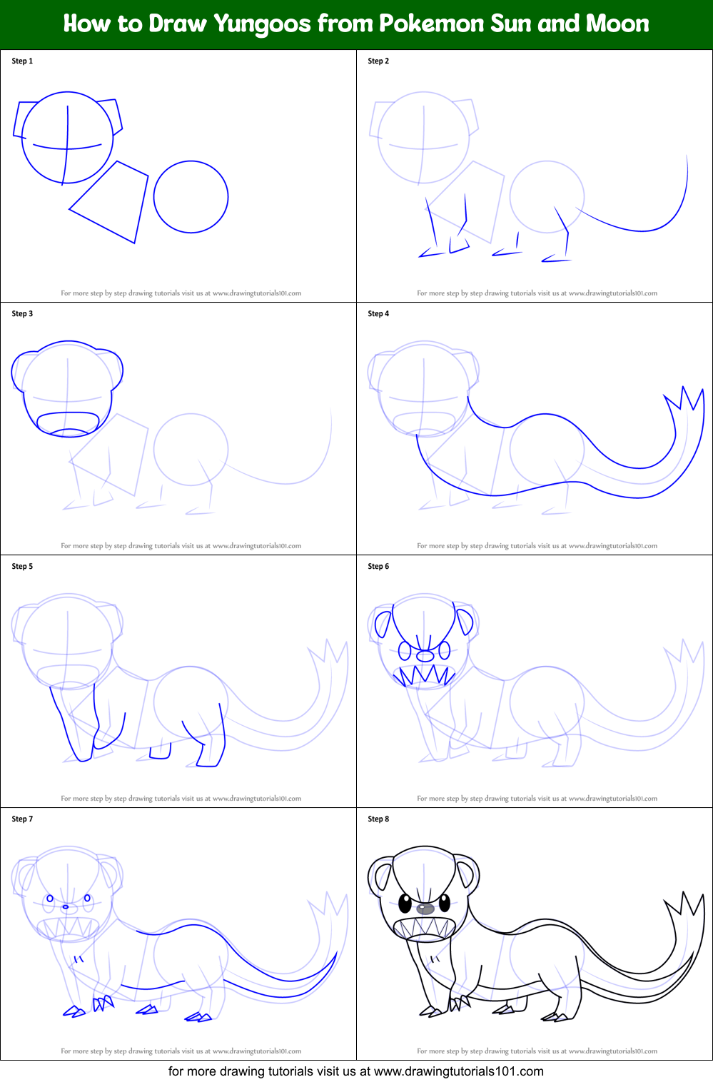 How to Draw Yungoos from Pokemon Sun and Moon Printable Step by Step