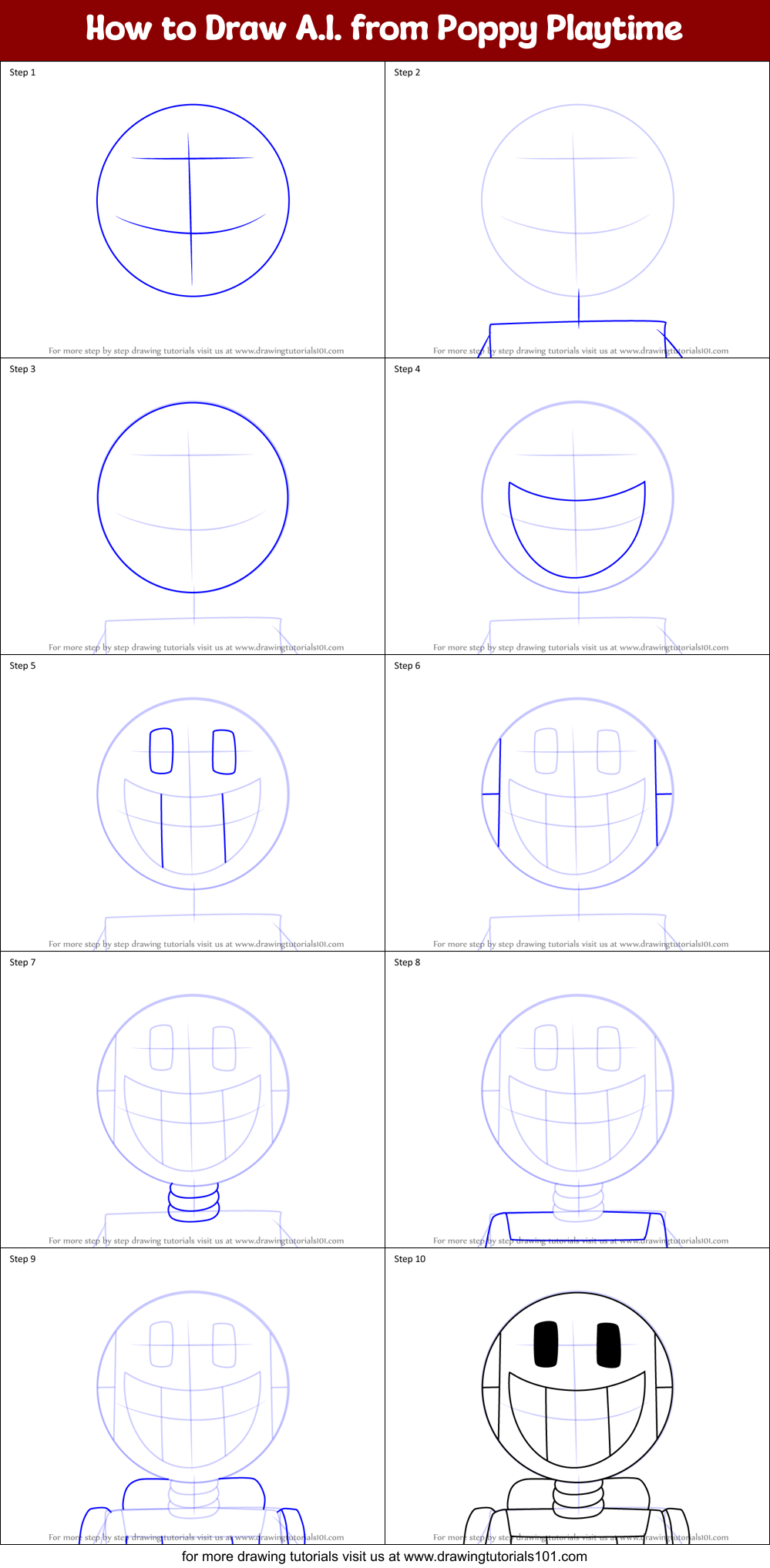 How to Draw A.I. from Poppy Playtime Printable Step by Step