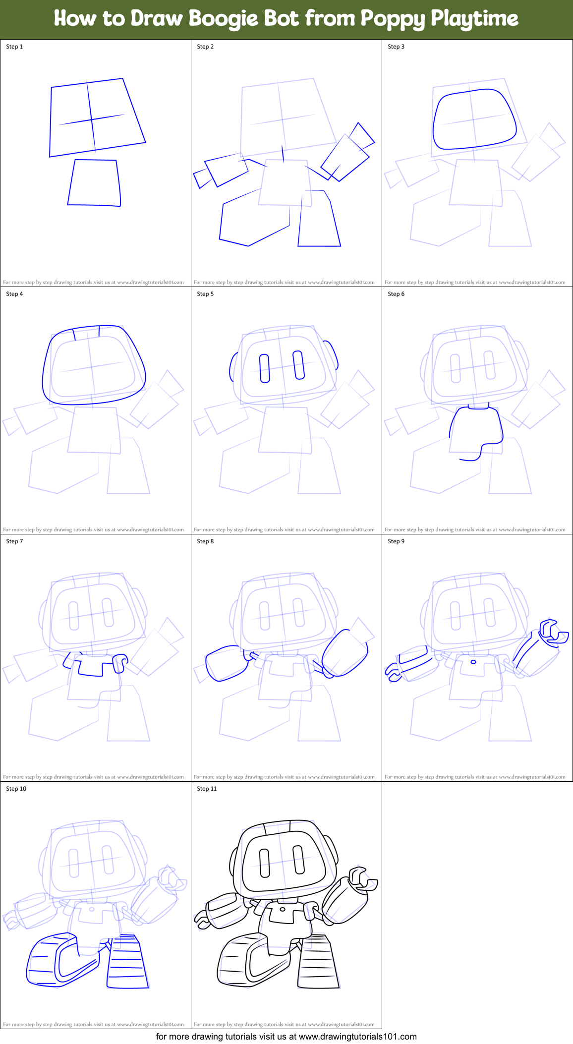 How to Draw Boogie Bot from Poppy Playtime Printable Step by Step