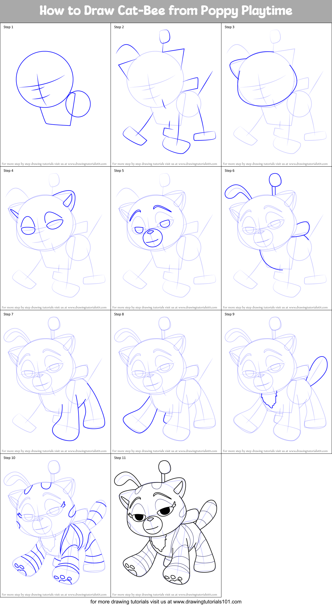 How to Draw Cat-Bee from Poppy Playtime Printable Step by Step