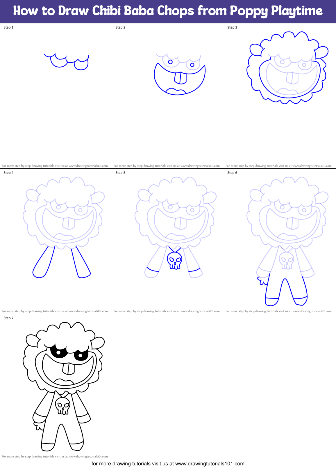 How to Draw Chibi Baba Chops from Poppy Playtime Printable Step by Step