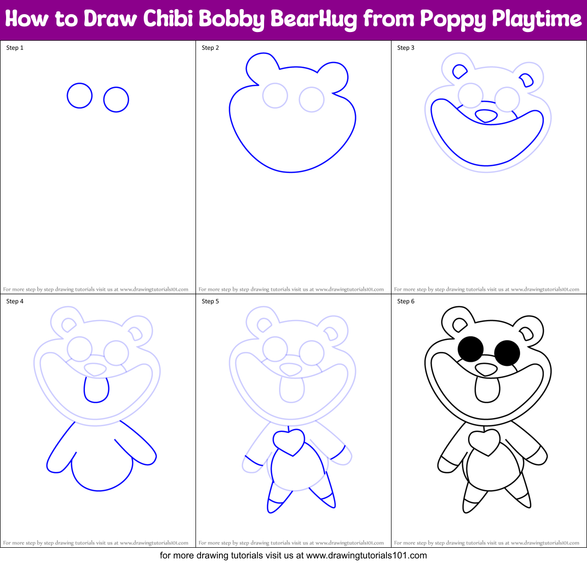 How to Draw Chibi Bobby BearHug from Poppy Playtime Printable Step by Step