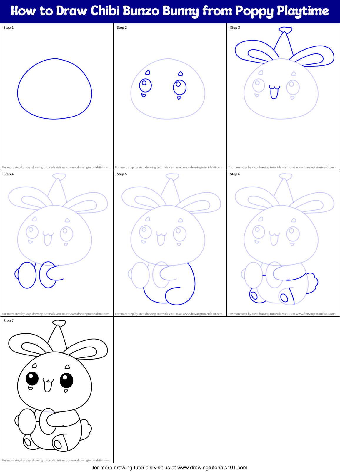 How to Draw Chibi Bunzo Bunny from Poppy Playtime Printable Step by Step